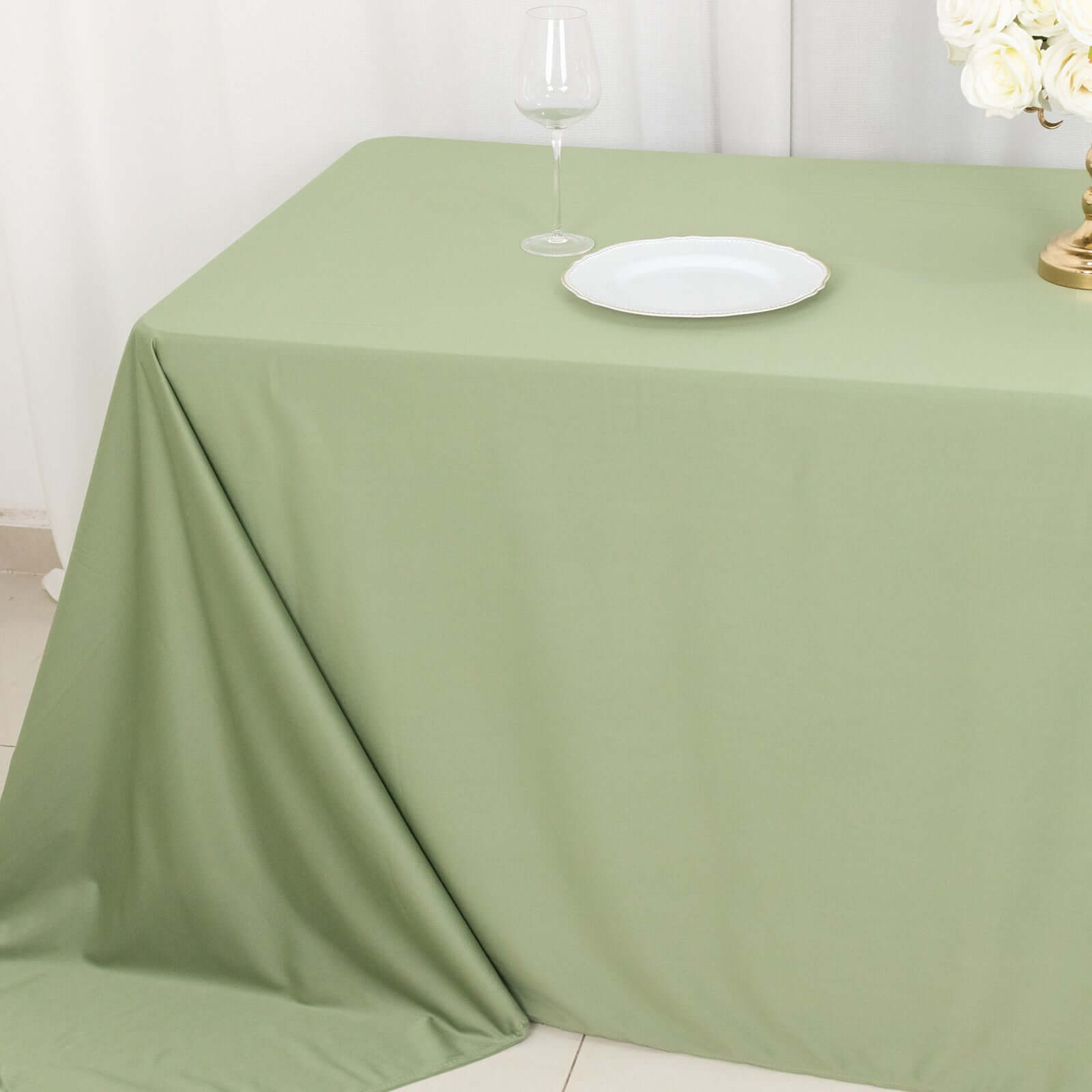 Wrinkle-Free, Stain-Resistant Dusty Sage Green Scuba Polyester 90x132 Rectangular Tablecloth