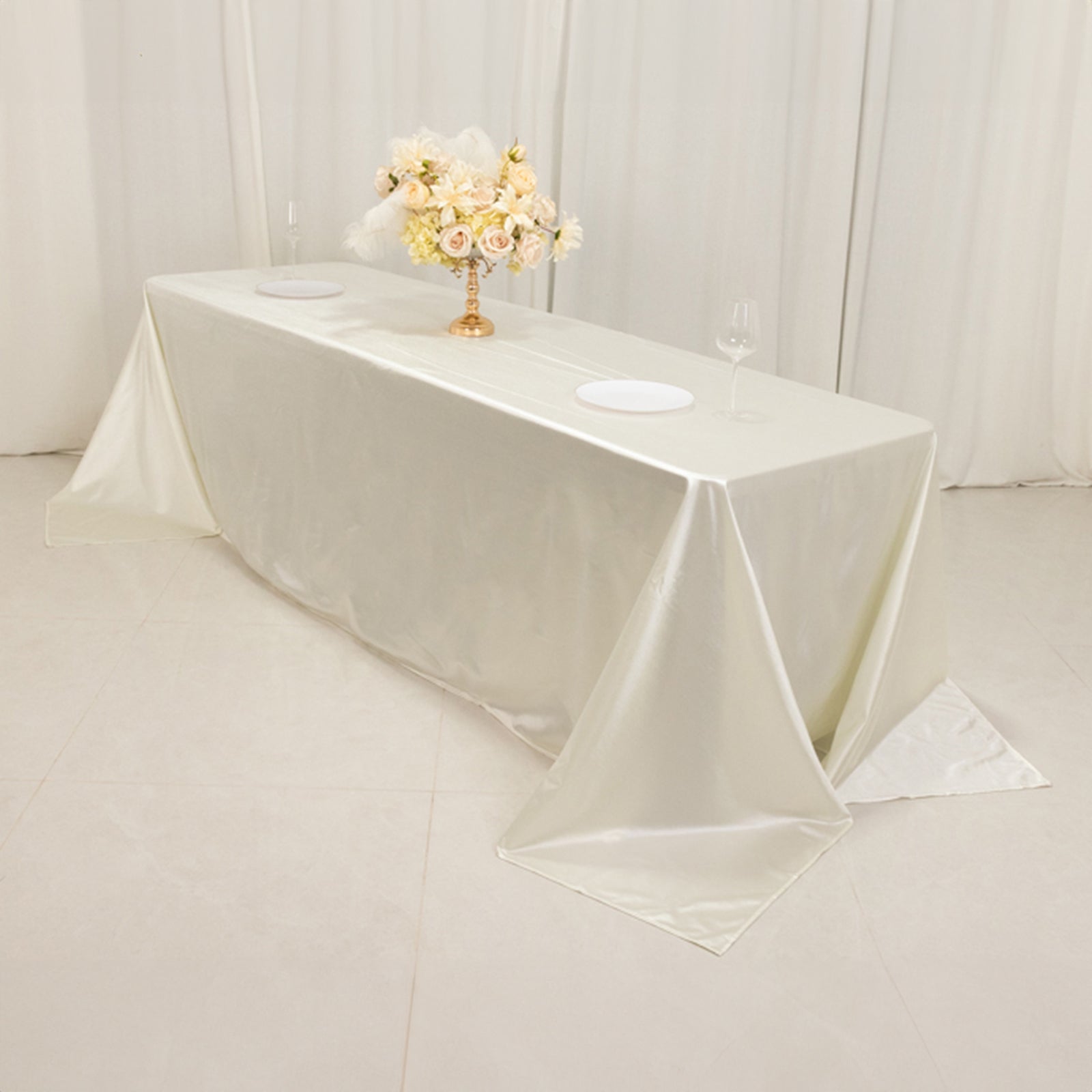 Premium Wrinkle-Free & Stain-Resistant Shimmering Pearl White Scuba Tablecloth 90x156