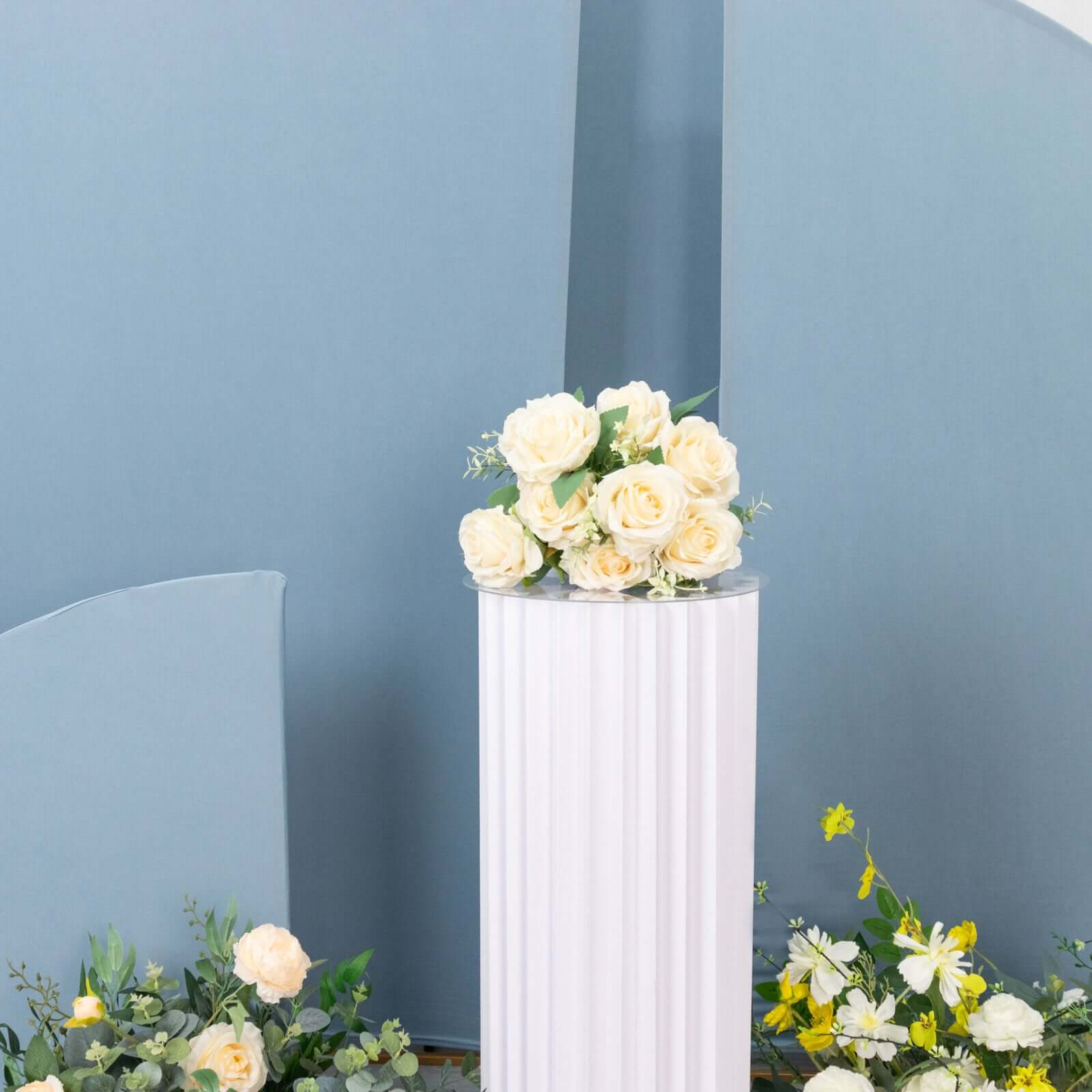 Customizable Set of 4 Matte Dusty Blue Spandex Half - Moon Wedding Arch Backdrop Covers in 4 Sizes