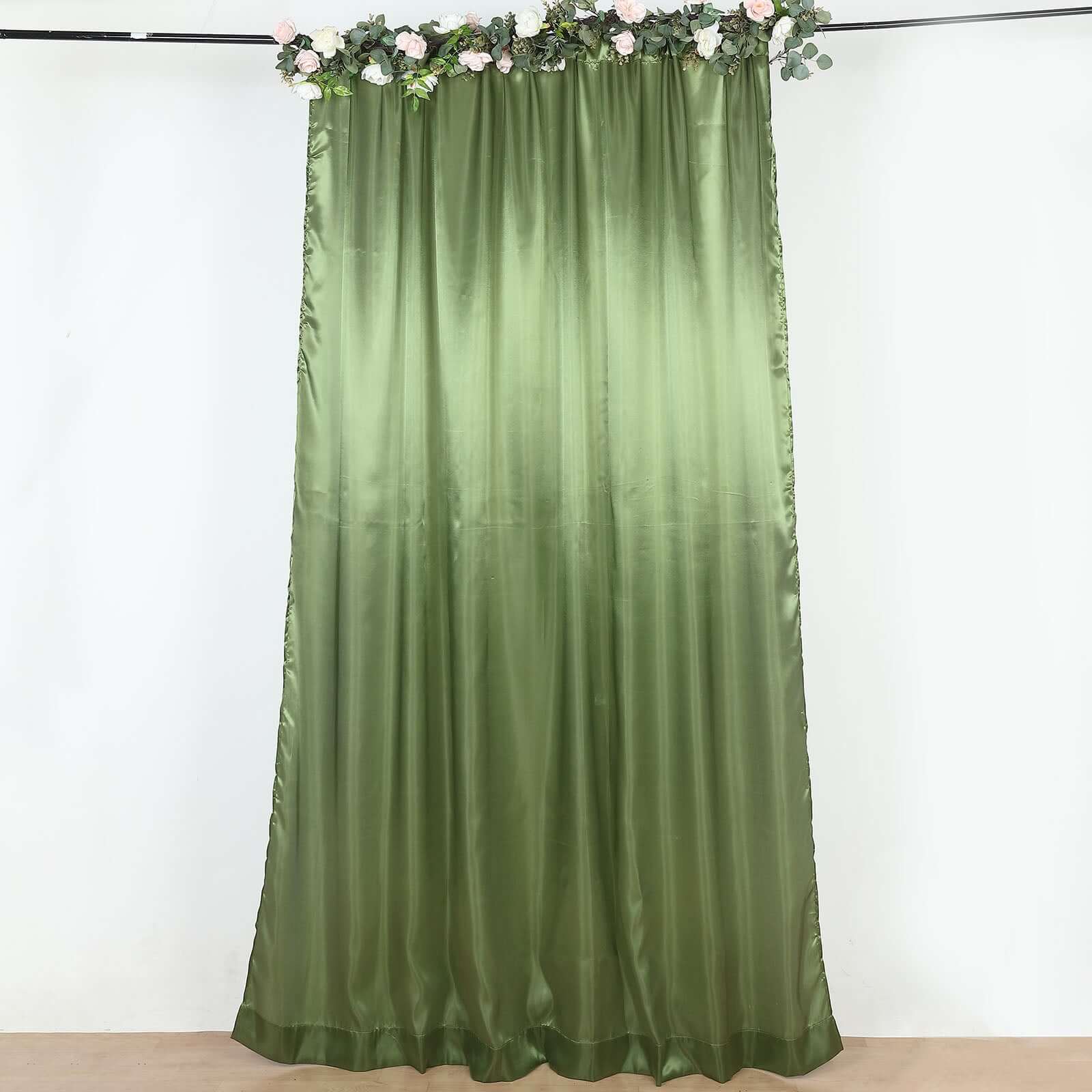 8ft x 10ft Olive Green Satin Event Backdrop Drapes for Various Occasions