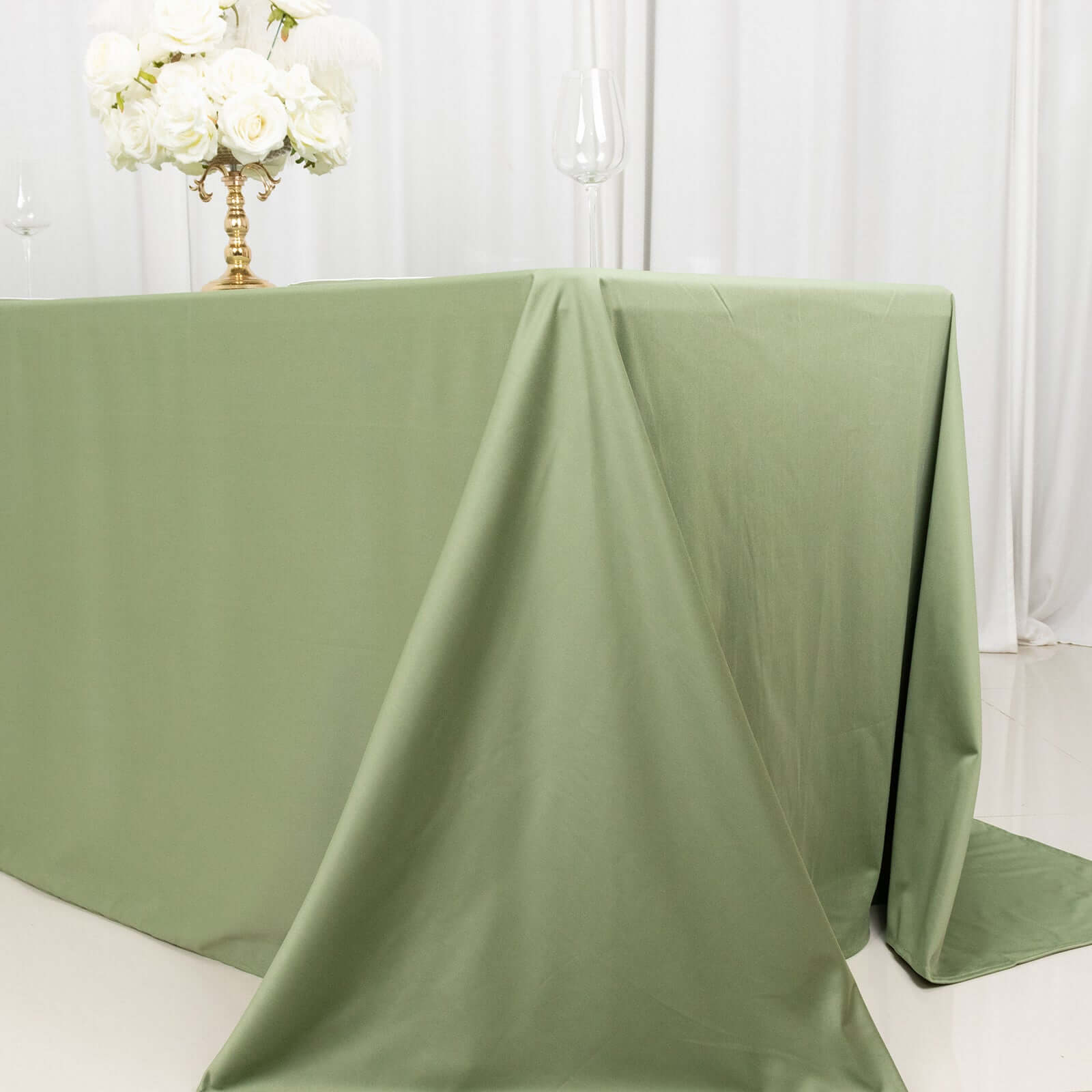 Wrinkle-Free, Stain-Resistant Dusty Sage Green Scuba Polyester 90x132 Rectangular Tablecloth