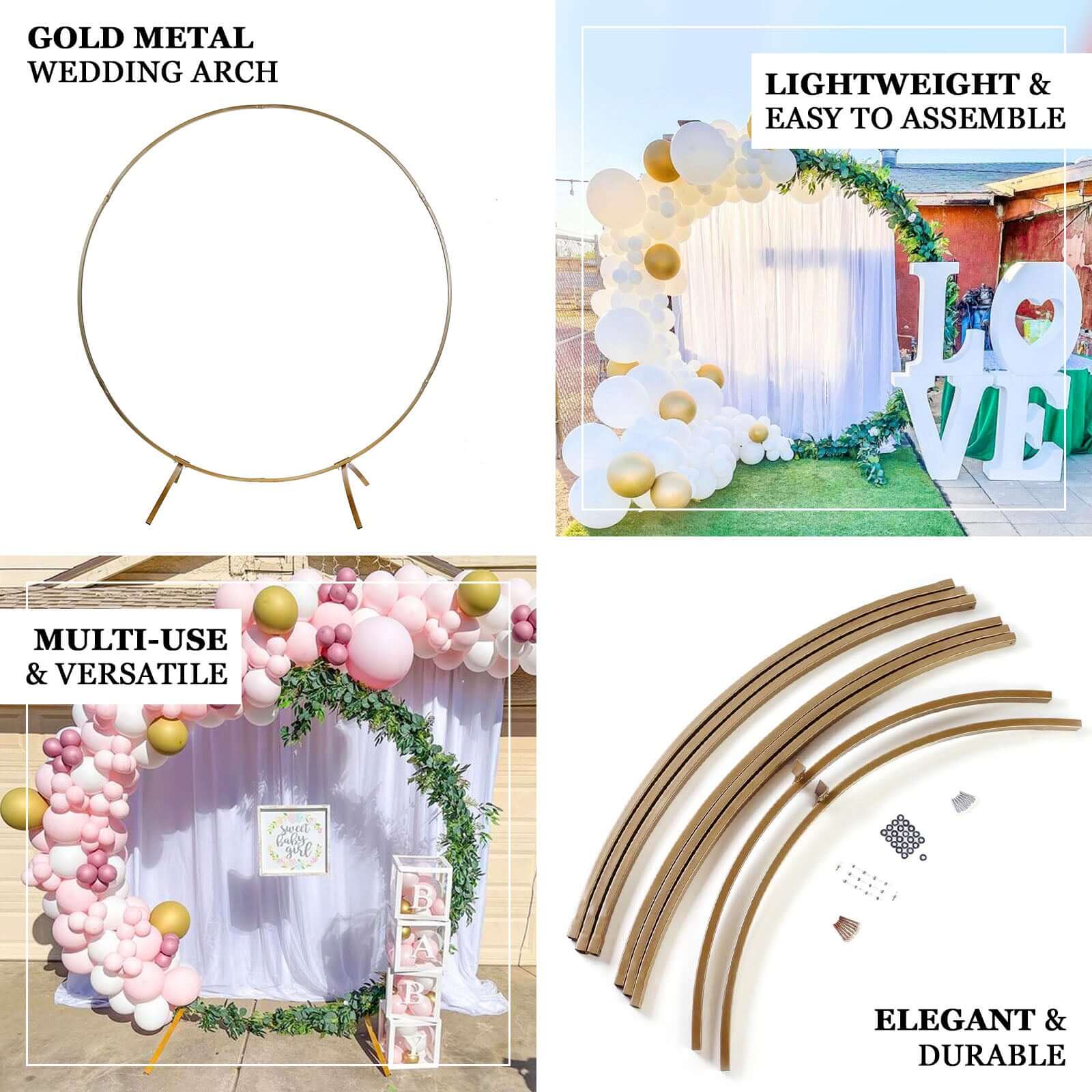 7.5ft Gold Heavy Duty Metal Round Wedding Arch Stand - Ideal for Photos