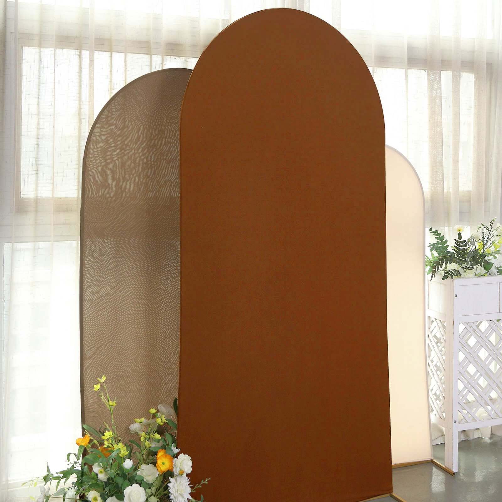 Exclusive Set of 3 Mixed Natural Spandex Fitted Covers for Round Top Wedding Arch - 5ft, 6ft, 7ft