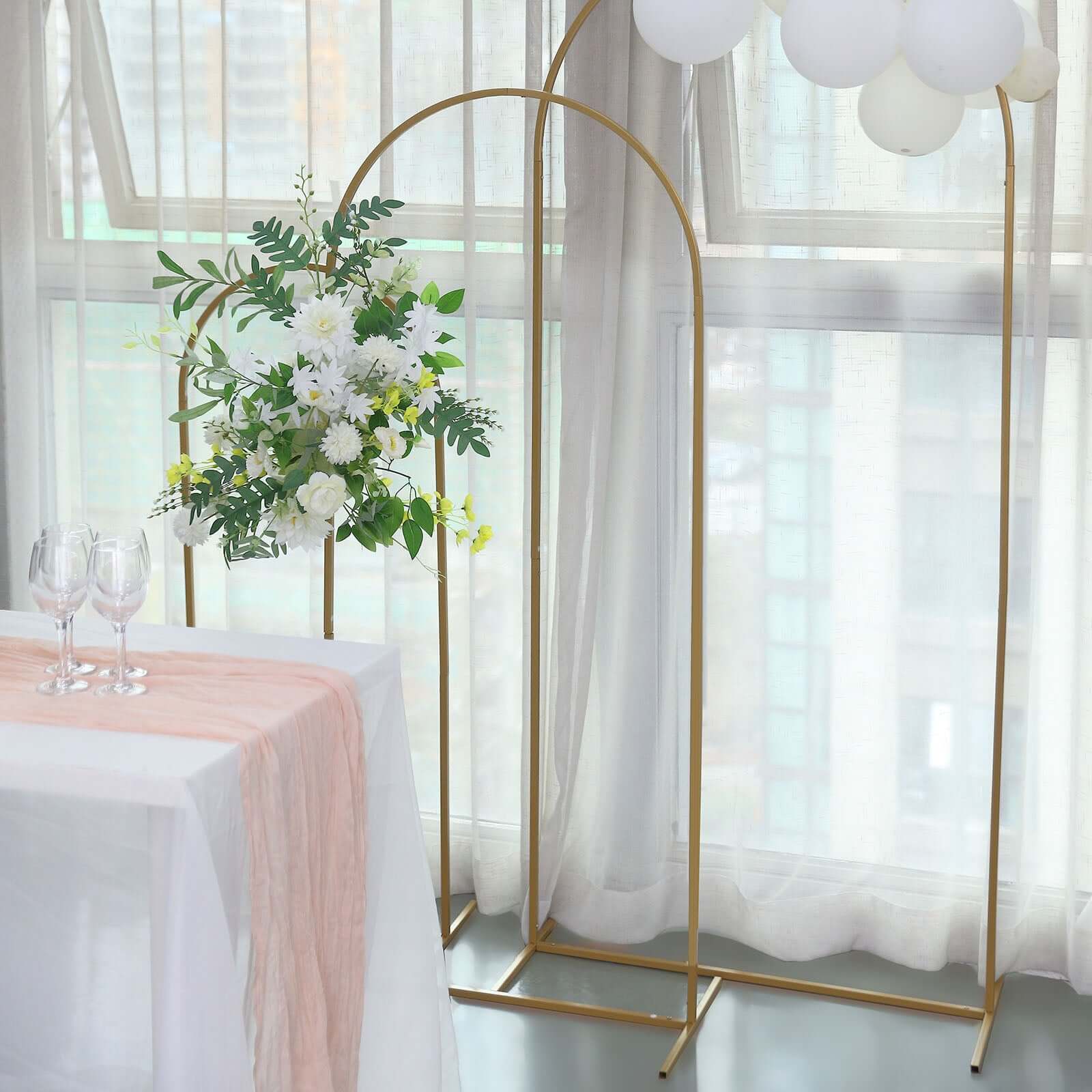 5ft Gold Metal Wedding Arch - Chiara Floral Display Frame with Round Top (Great Deal!)