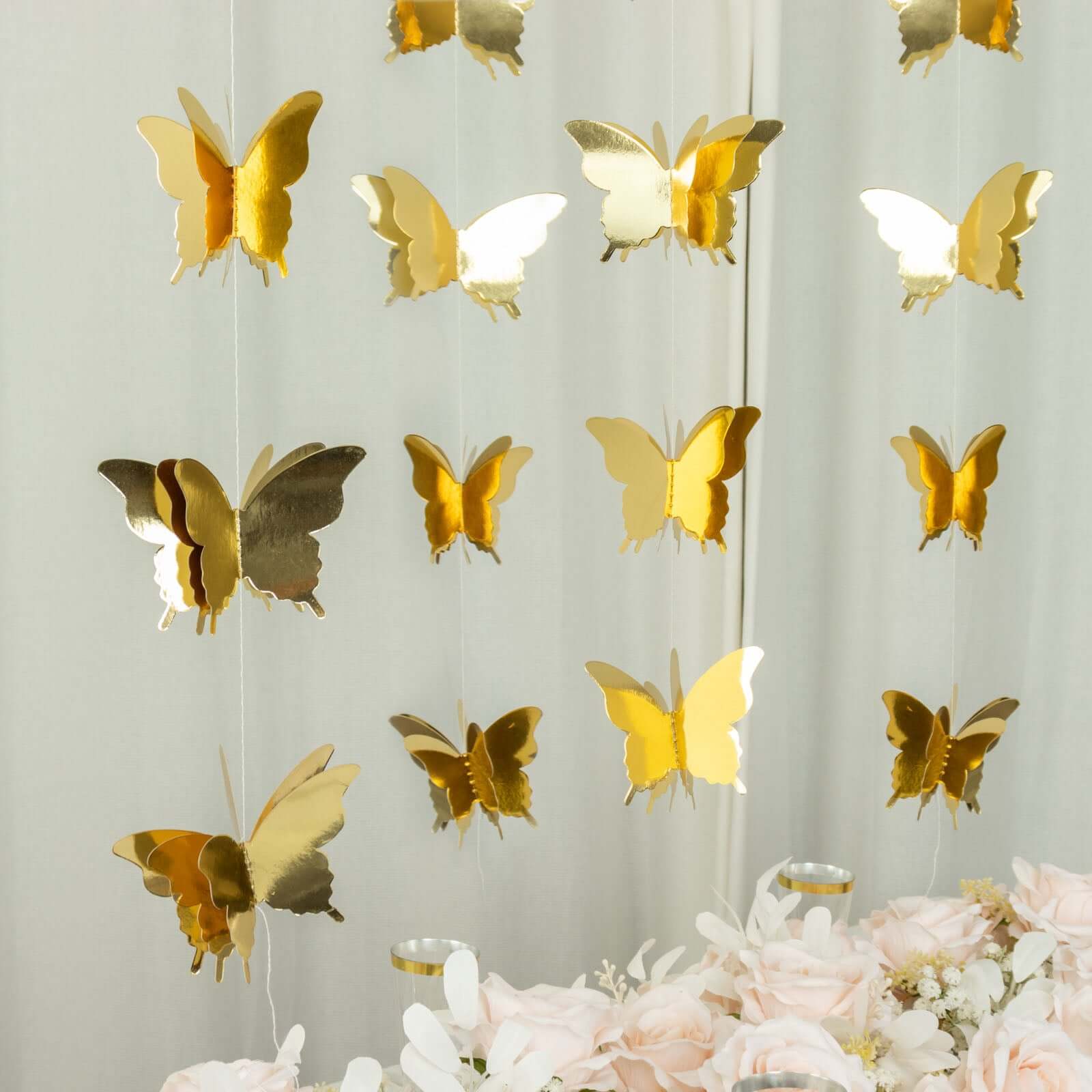 2-Piece Set of 9-Foot Metallic Gold 3D Paper Butterfly Hanging Party Streamers