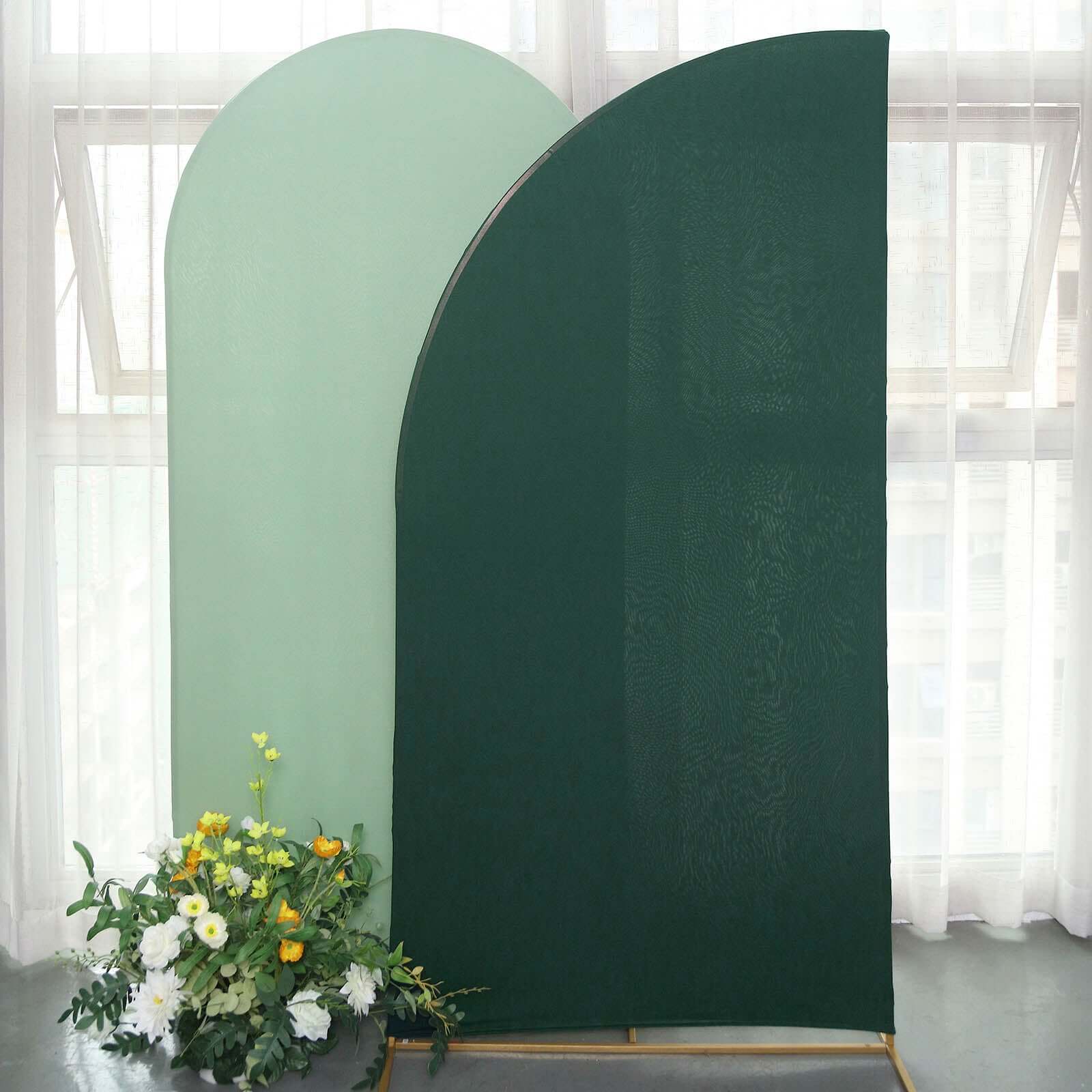 Custom Fitted 7ft Matte Hunter Emerald Green Spandex Half Moon Chiara Wedding Arch Backdrop Cover