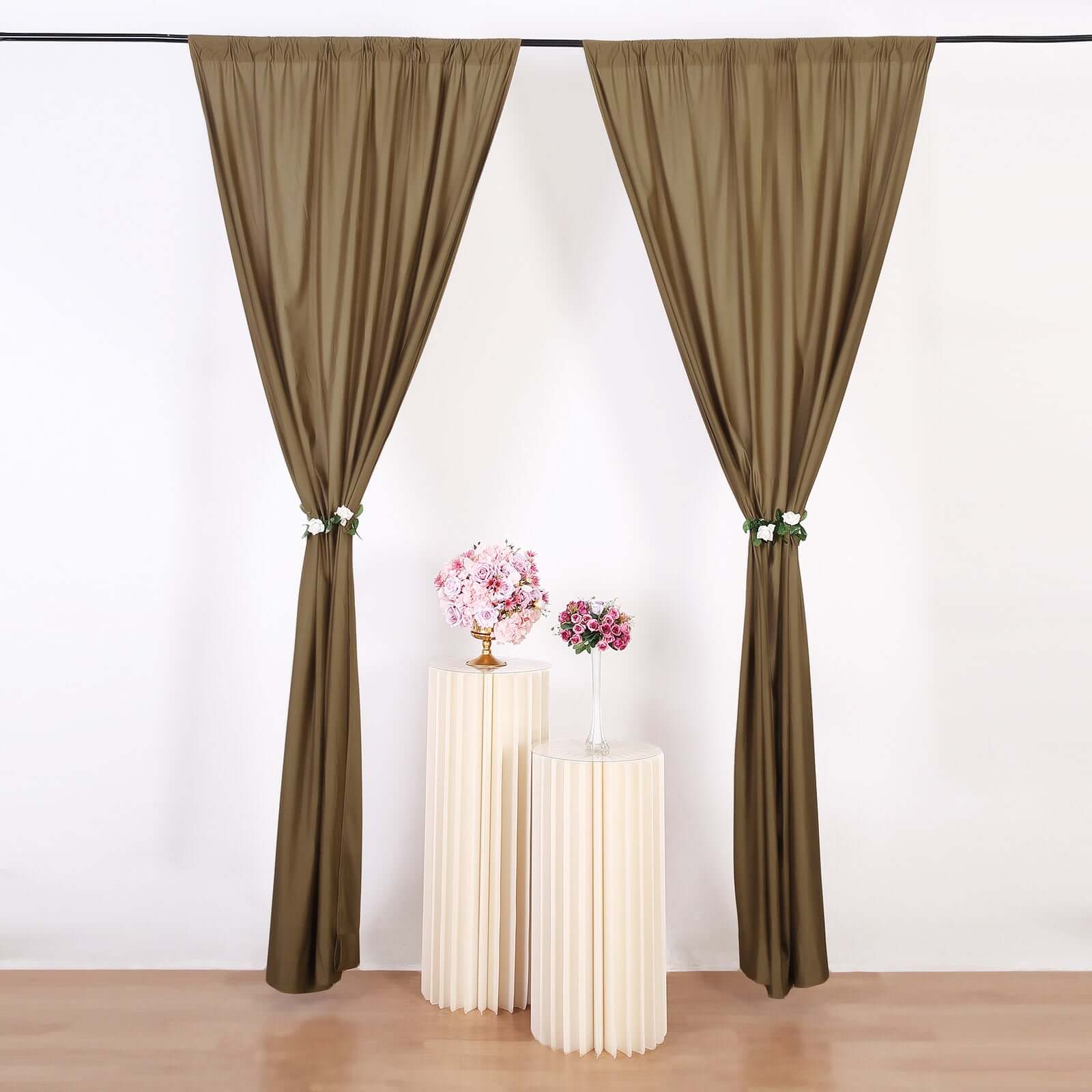 Hot Sale! 2-Pack Taupe Scuba Polyester Event Curtains - 10ftx10ft, Wrinkle-Free Flame-Resistant Backdrops