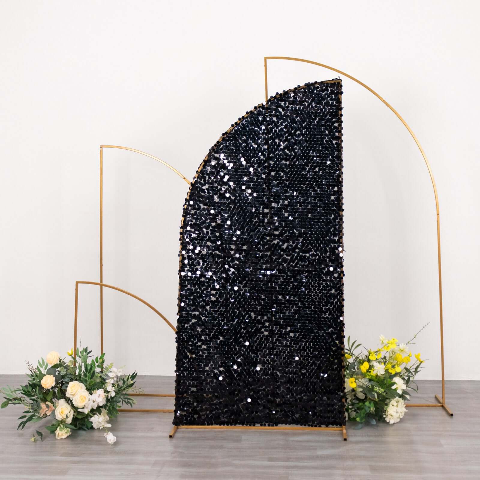 Hot Sale! 6ft Black Double-Sided Payette Sequin Wedding Arch Cover for Half Moon Backdrop Stand