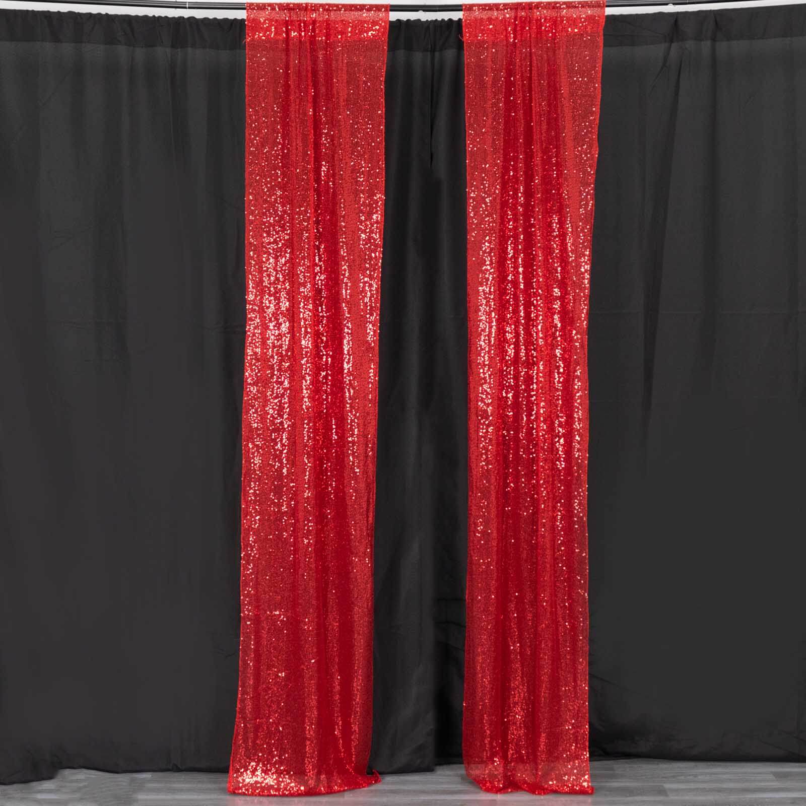 Hot Sale! 2 Pack 8ftx2ft Red Sequin Event Curtain Drapes with Rod Pockets for Stunning Backdrops