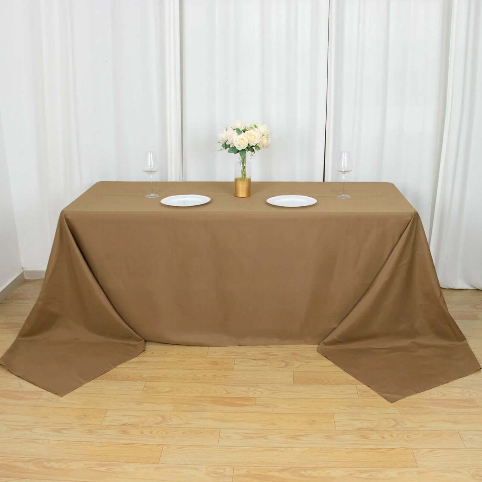 Exclusive Seamless Wrinkle-Resistant Taupe Polyester Tablecloth 90x156