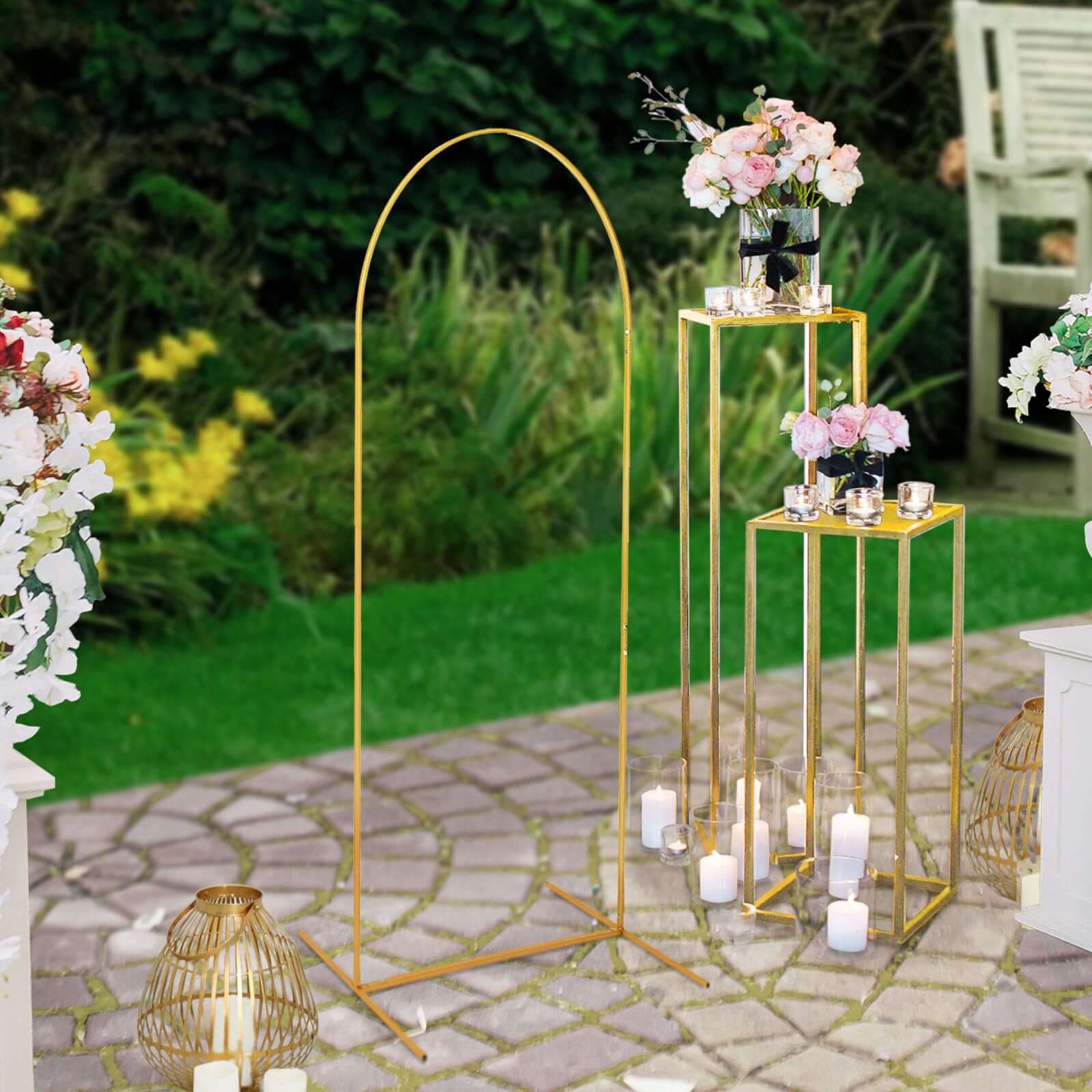 5ft Gold Metal Wedding Arch - Chiara Floral Display Frame with Round Top (Great Deal!)