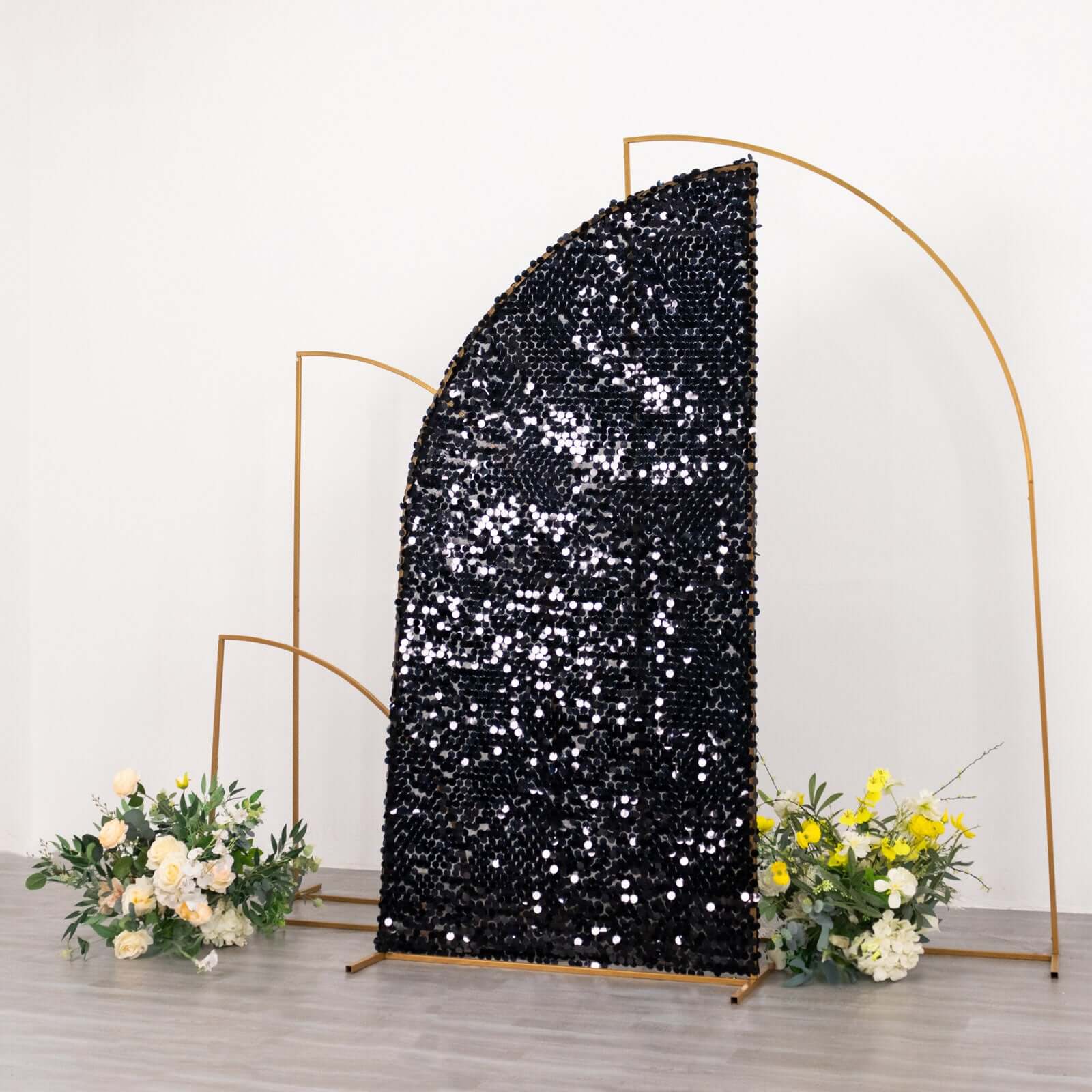 Hot Sale! 6ft Black Double-Sided Payette Sequin Wedding Arch Cover for Half Moon Backdrop Stand