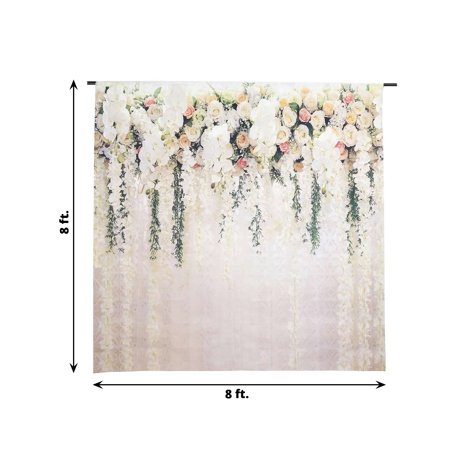 8ft x 8ft Lightweight Vinyl Photography Backdrop with White Rose and Floral Print