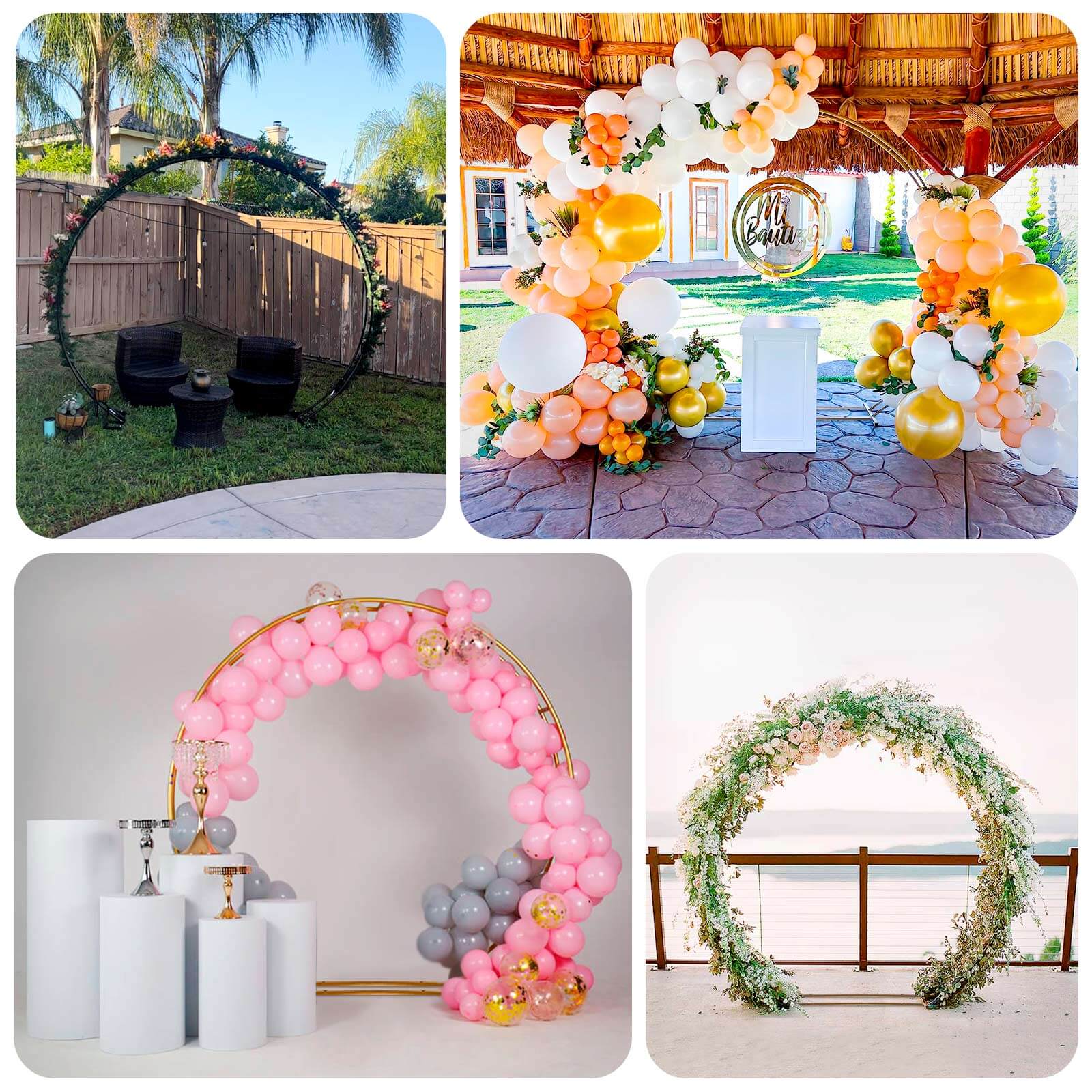 7.5ft Heavy Duty Gold Double Hoop Metal Wedding Arbor - Ideal for Floral & Balloon Decor