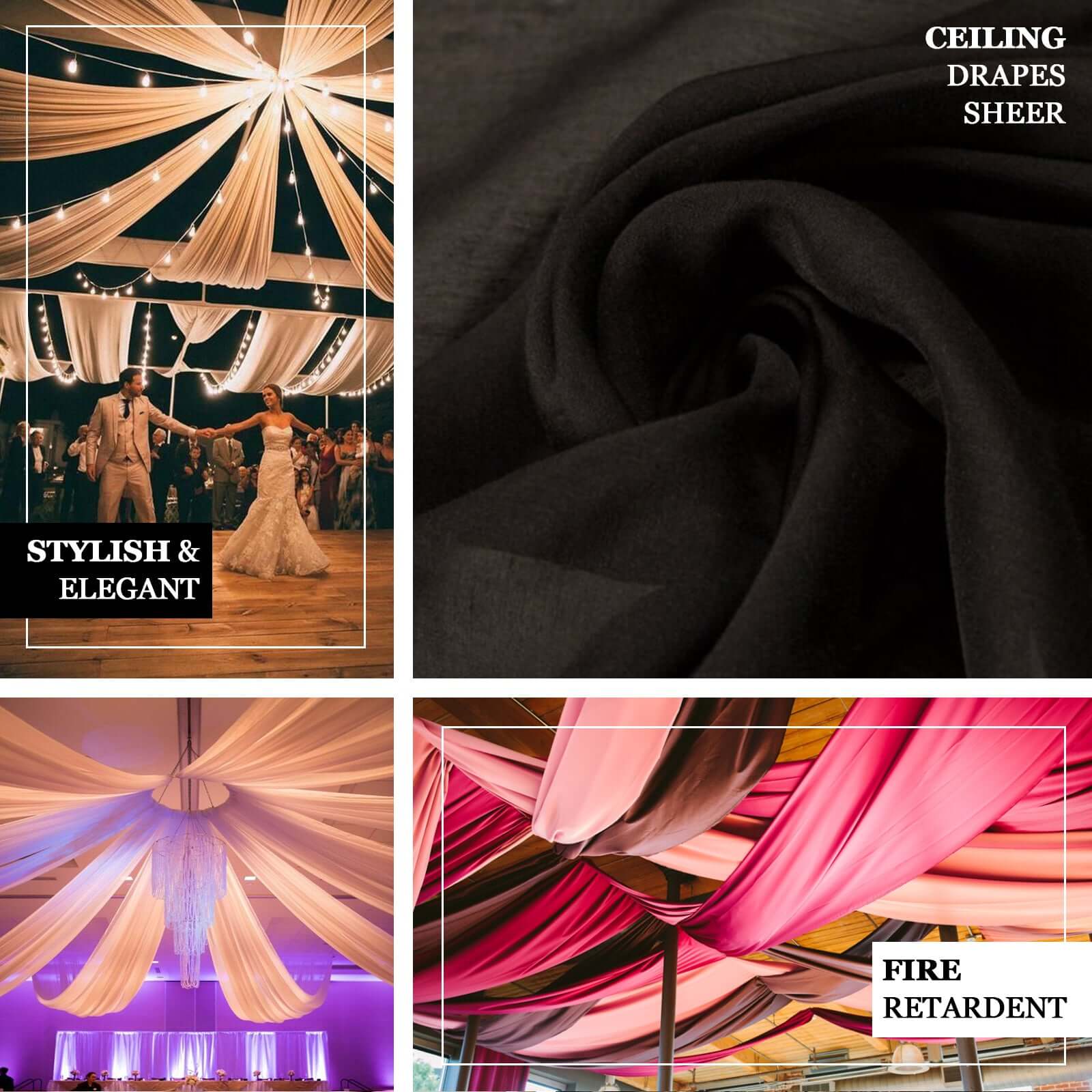 Get Durable 10ft x 30ft Gold Flame - Resistant Ceiling Drape Panels