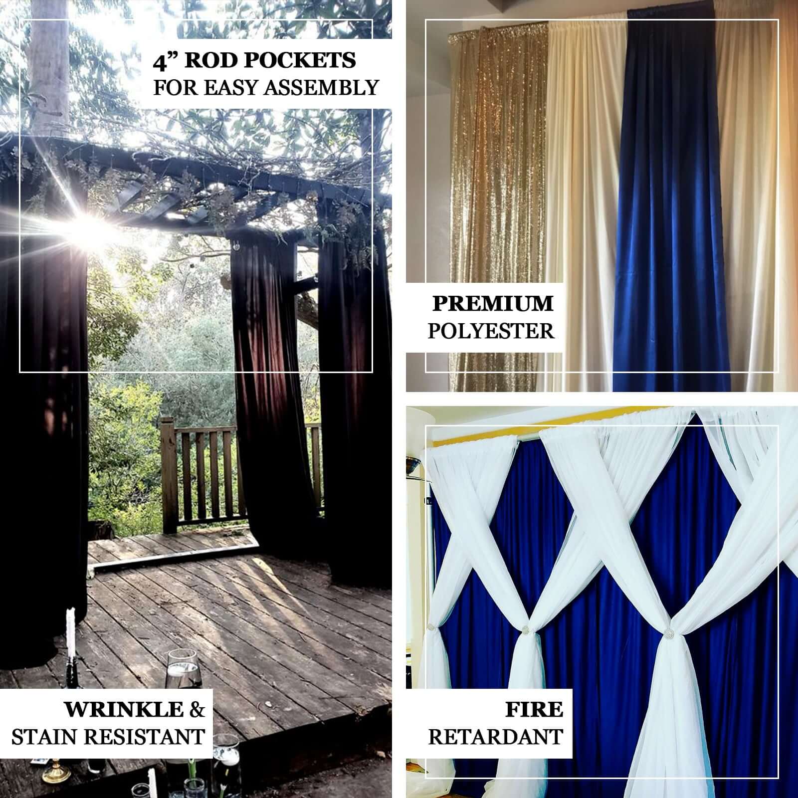 Hot Deal! 2 Pack Navy Blue 10ftx10ft Scuba Polyester Wrinkle-Free Flame Resistant Event Curtains with Rod Pockets