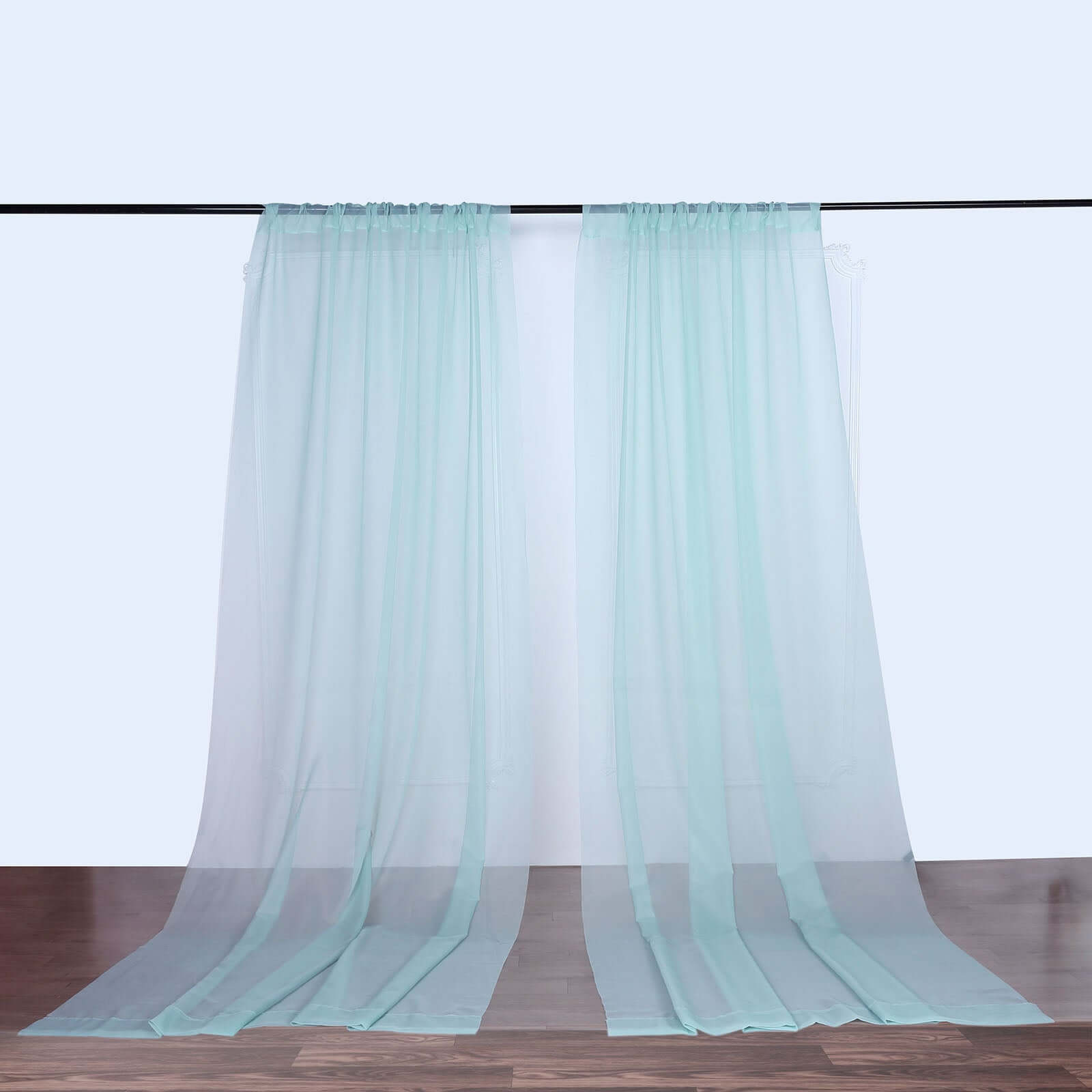 2-Pack Dusty Sage Green Flame-Resistant Chiffon Event Curtains, 10ftx10ft - Great for Events!