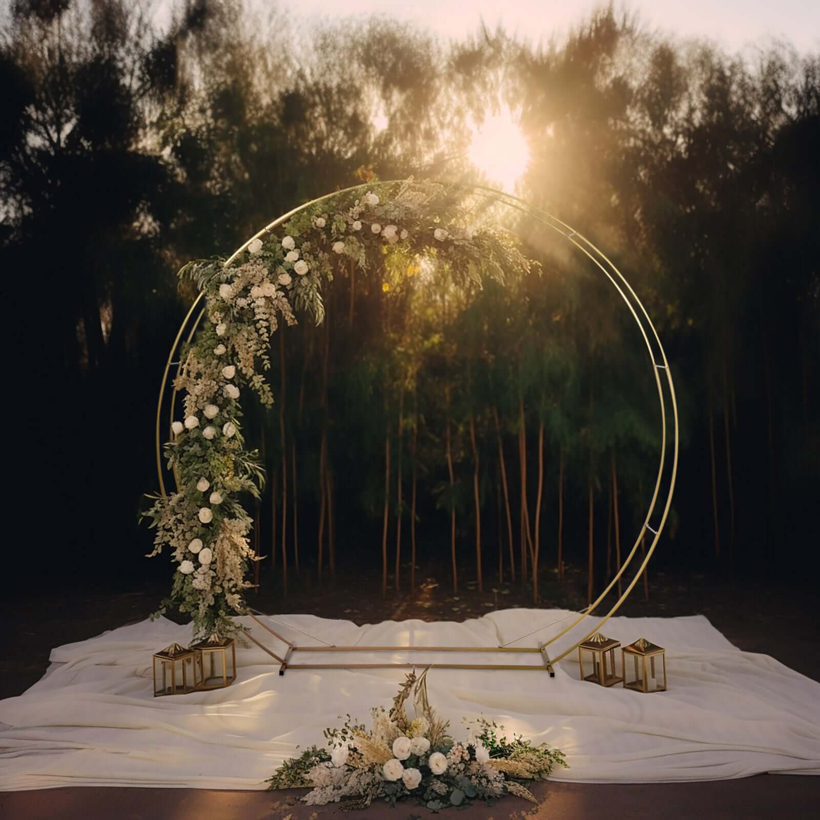 7.5ft Heavy Duty Gold Double Hoop Metal Wedding Arbor - Ideal for Floral & Balloon Decor