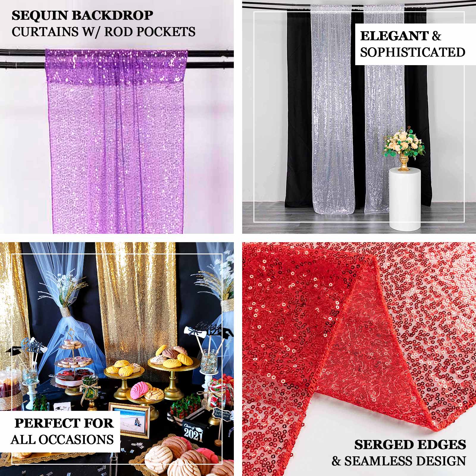 Hot Sale! 2 Pack 8ftx2ft Red Sequin Event Curtain Drapes with Rod Pockets for Stunning Backdrops