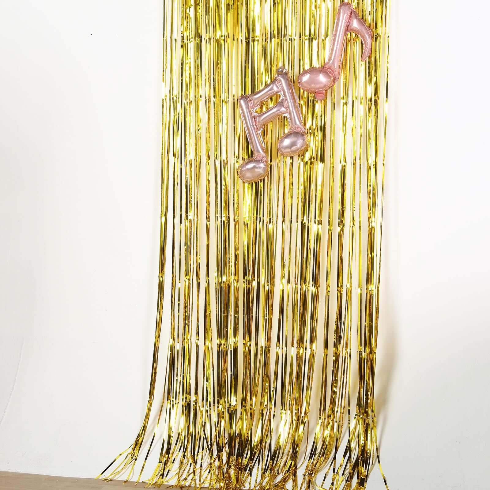 8ft Gold Metallic Foil Fringe Curtain - Ideal Party Backdrop