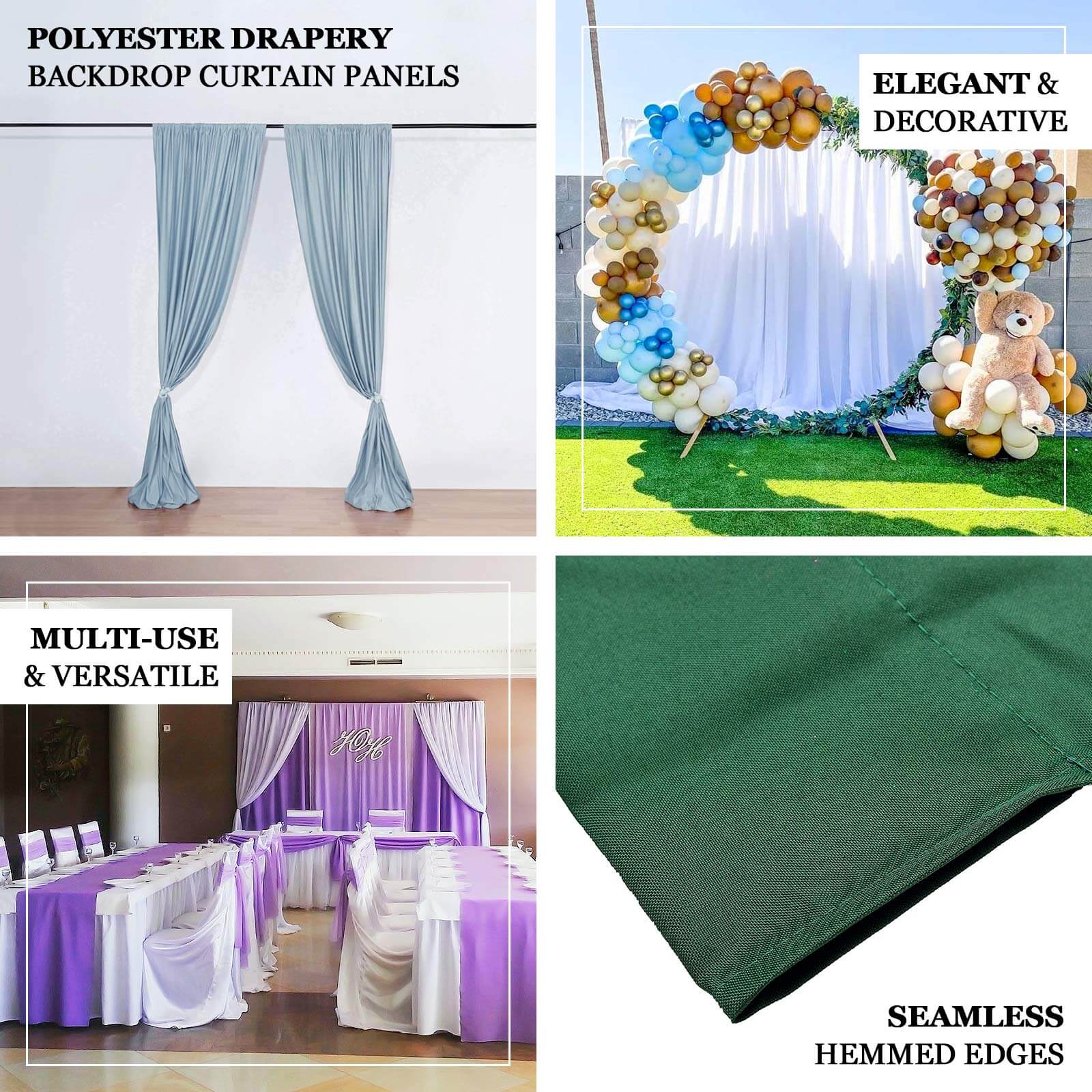 2-Pack 10ftx8ft Peacock Teal Polyester Event Drapes with Rod Pockets, 130 GSM