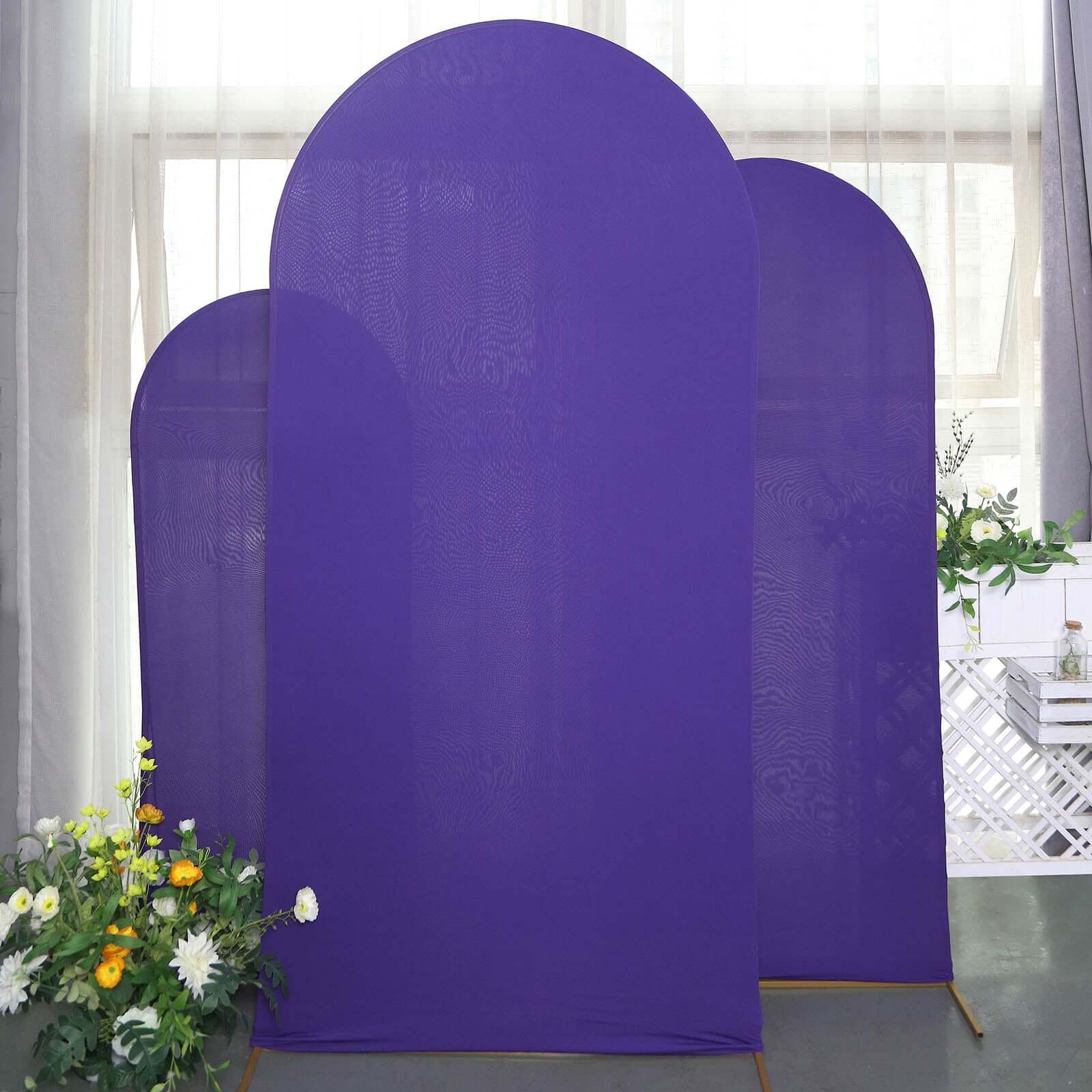 Hot! 3-Piece Matte Purple Spandex Fitted Covers for Round Top Chiara Wedding Arch (5ft, 6ft, 7ft)