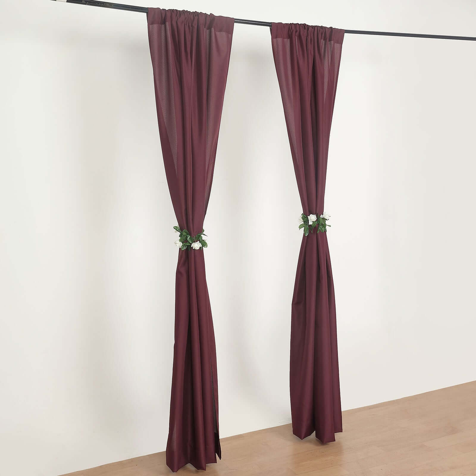 Special Offer! 2-Pack Burgundy Polyester Event Backdrop Curtains, 10ft x 8ft with Rod Pockets, 130 GSM