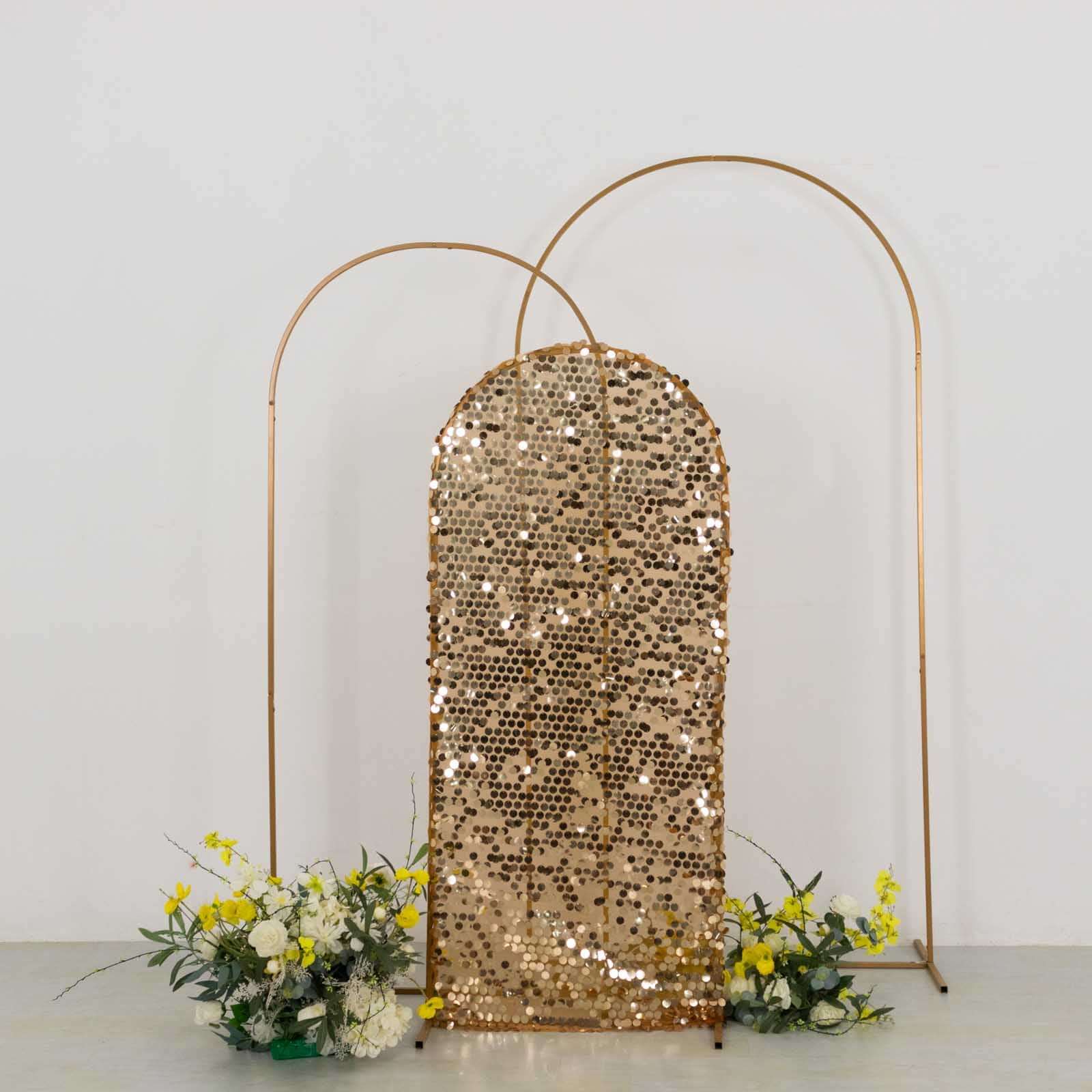 5ft Sparkling Gold Payette Sequin Fitted Cover for Round Top Wedding Arch Stand