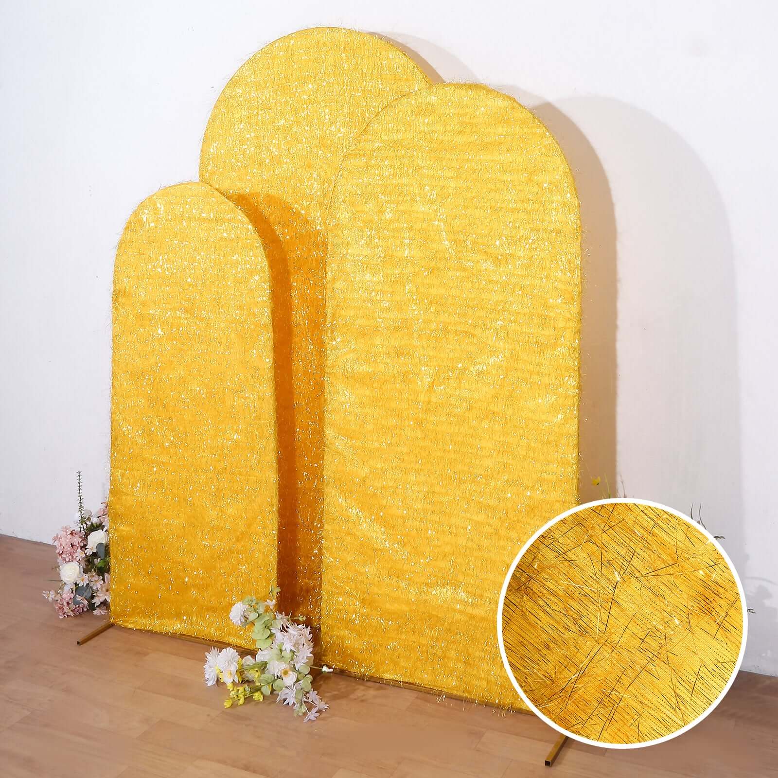 Get 3-Piece Gold Metallic Fringe Chiara Wedding Arch Covers - 5ft, 6ft, 7ft