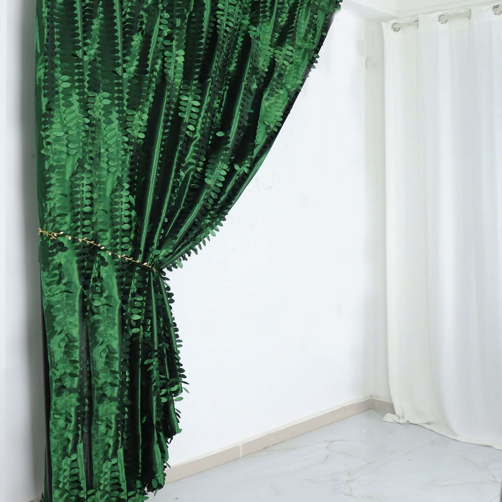 Exclusive 8ft x 8ft Green 3D Leaf Petal Taffeta Event Curtains with Rod Pocket for Backdrops