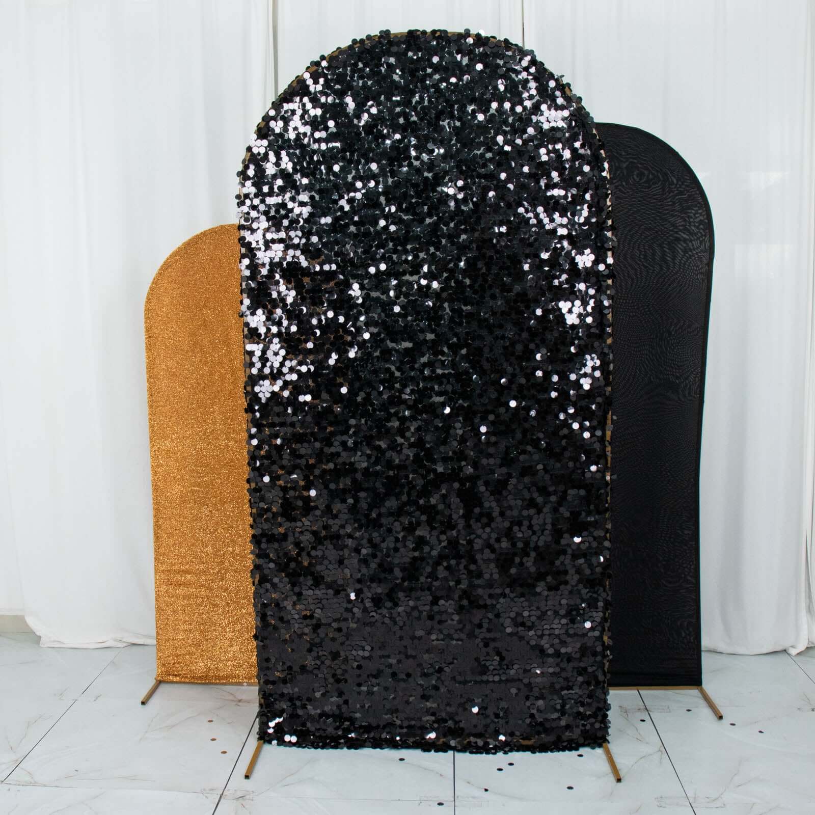 Hot Sale! Set of 3 Wedding Arch Frame Covers in Black & Gold