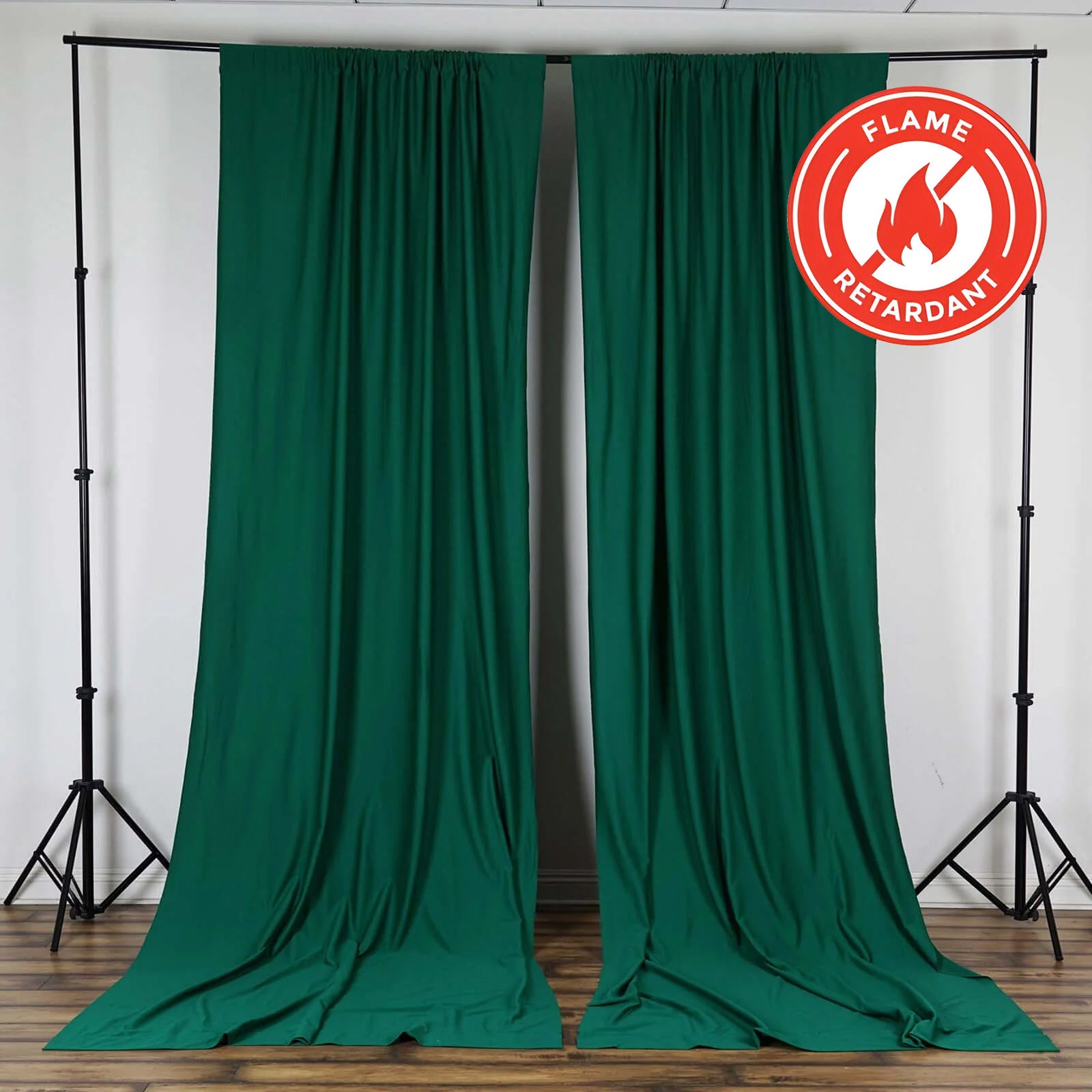 2-Pack Hunter Emerald Green Scuba Polyester Event Curtains - 10ftx10ft, Durable, Flame Resistant & Wrinkle Free!