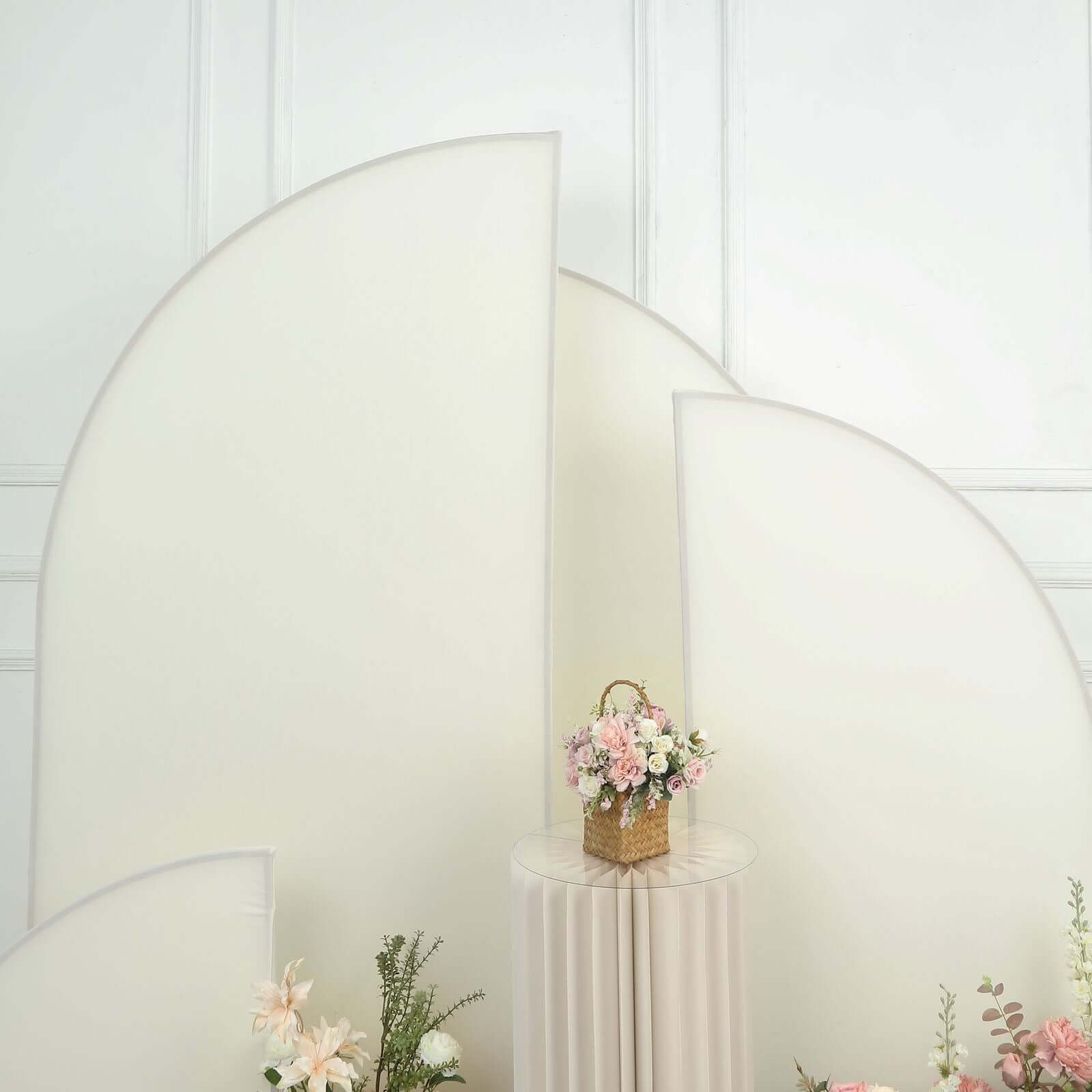 Special Offer! Set of 4 Custom - Fitted Matte Ivory Spandex Half - Moon Wedding Arch Backdrop Covers in Various Sizes