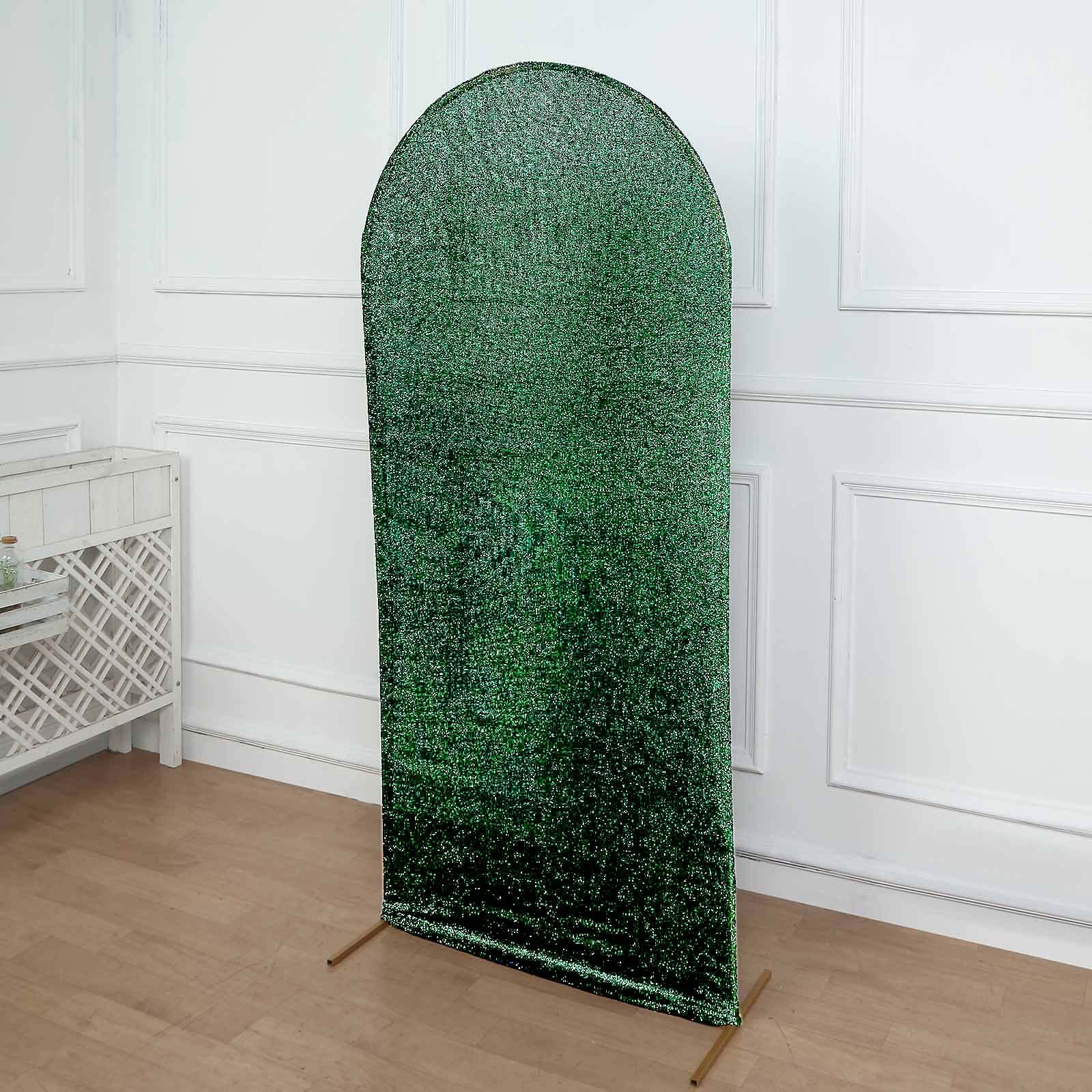 Exclusive 6ft Hunter Emerald Green Shimmer Tinsel Spandex Cover for Fitted Round Top Wedding Arch