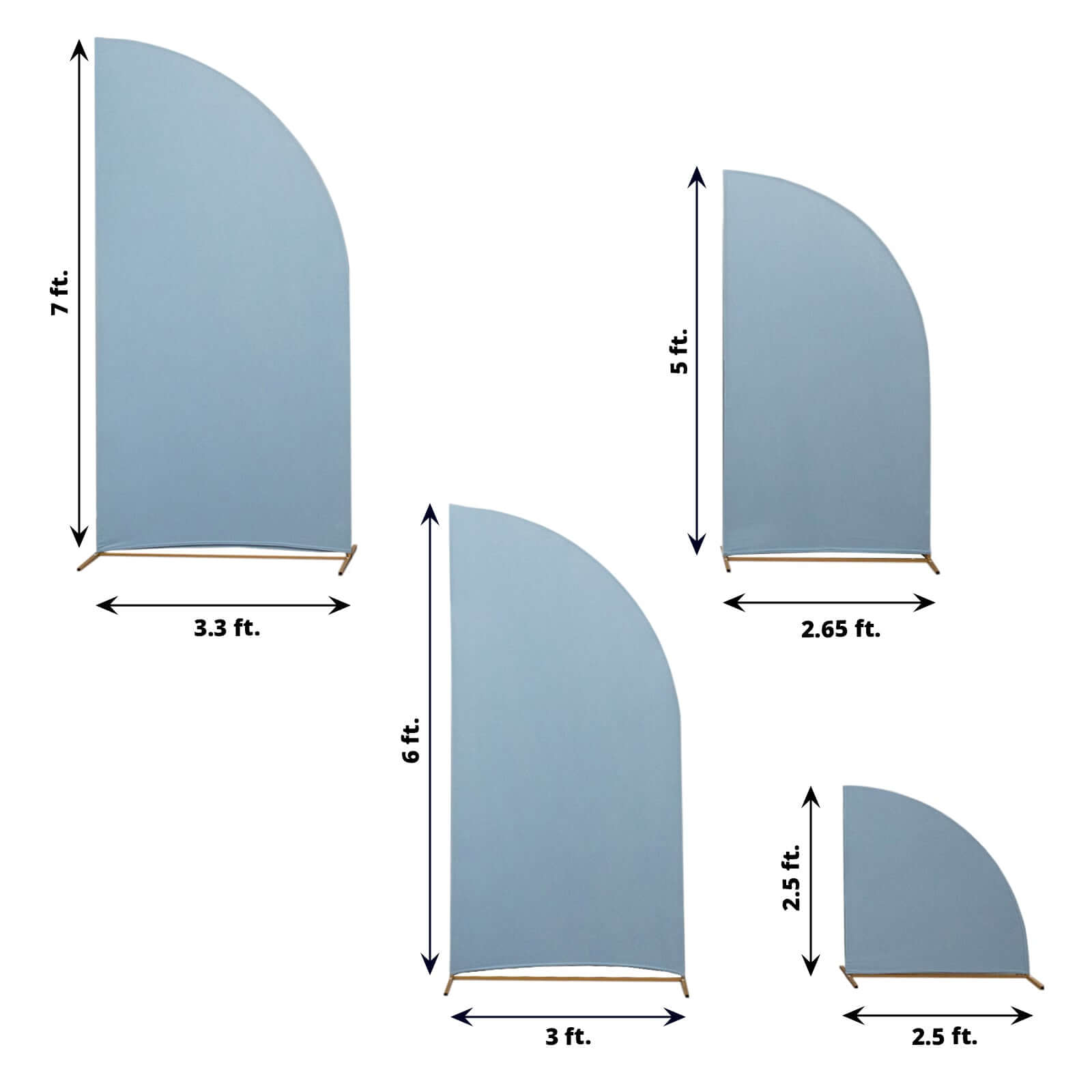 Customizable Set of 4 Matte Dusty Blue Spandex Half - Moon Wedding Arch Backdrop Covers in 4 Sizes