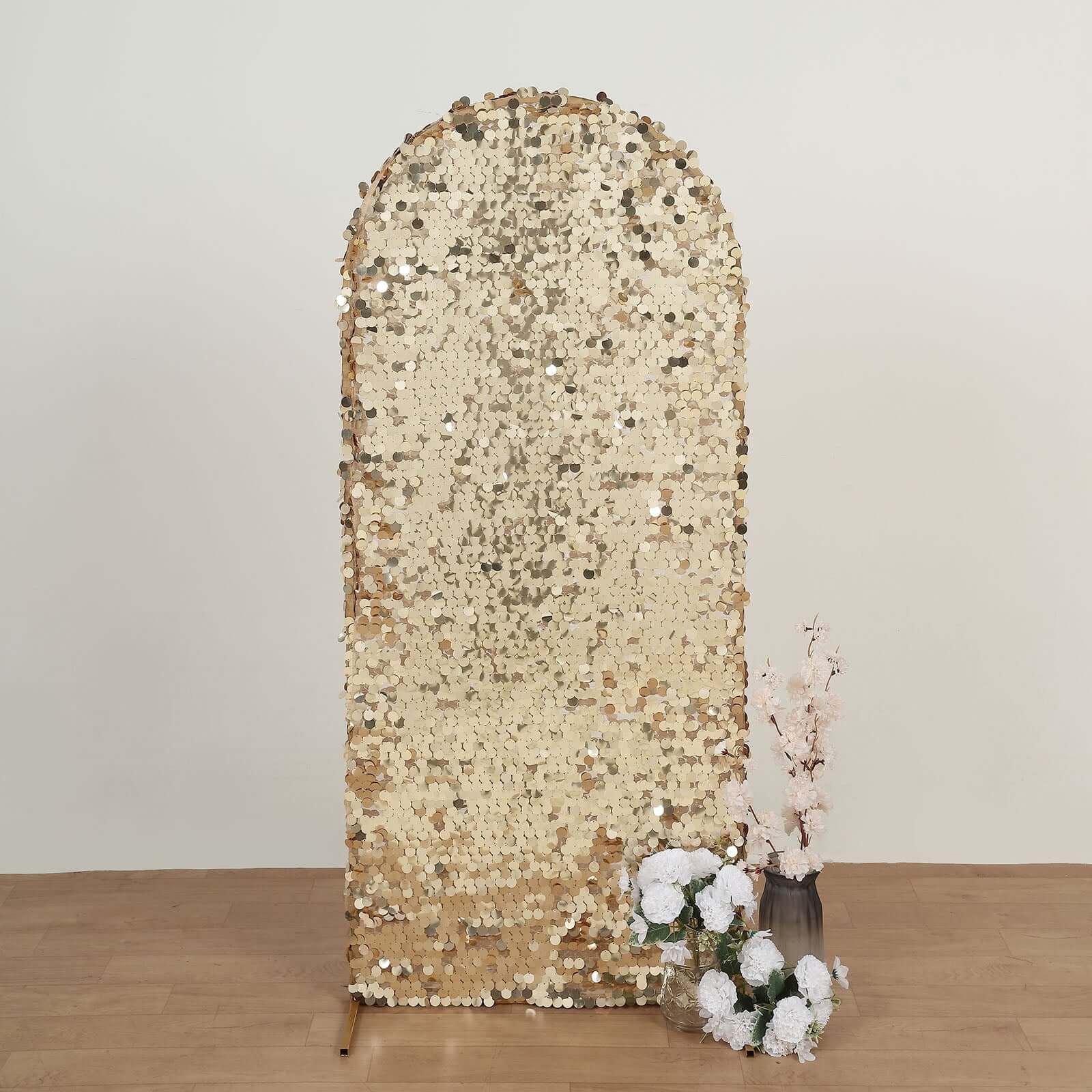 Get This 5ft Double-Sided Champagne Sparkly Sequin Cover for Your Round Top Wedding Arch