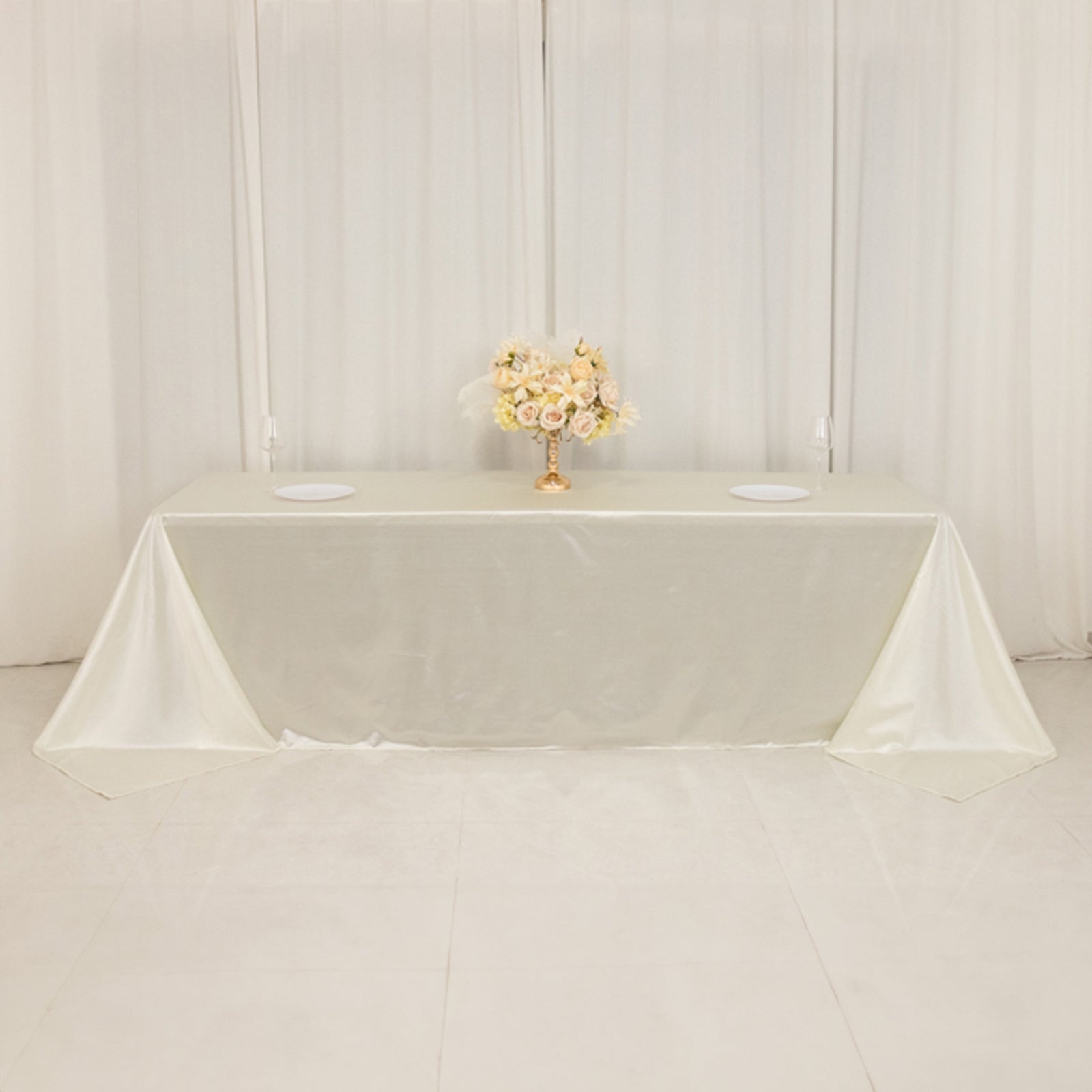 Premium Wrinkle-Free & Stain-Resistant Shimmering Pearl White Scuba Tablecloth 90x156