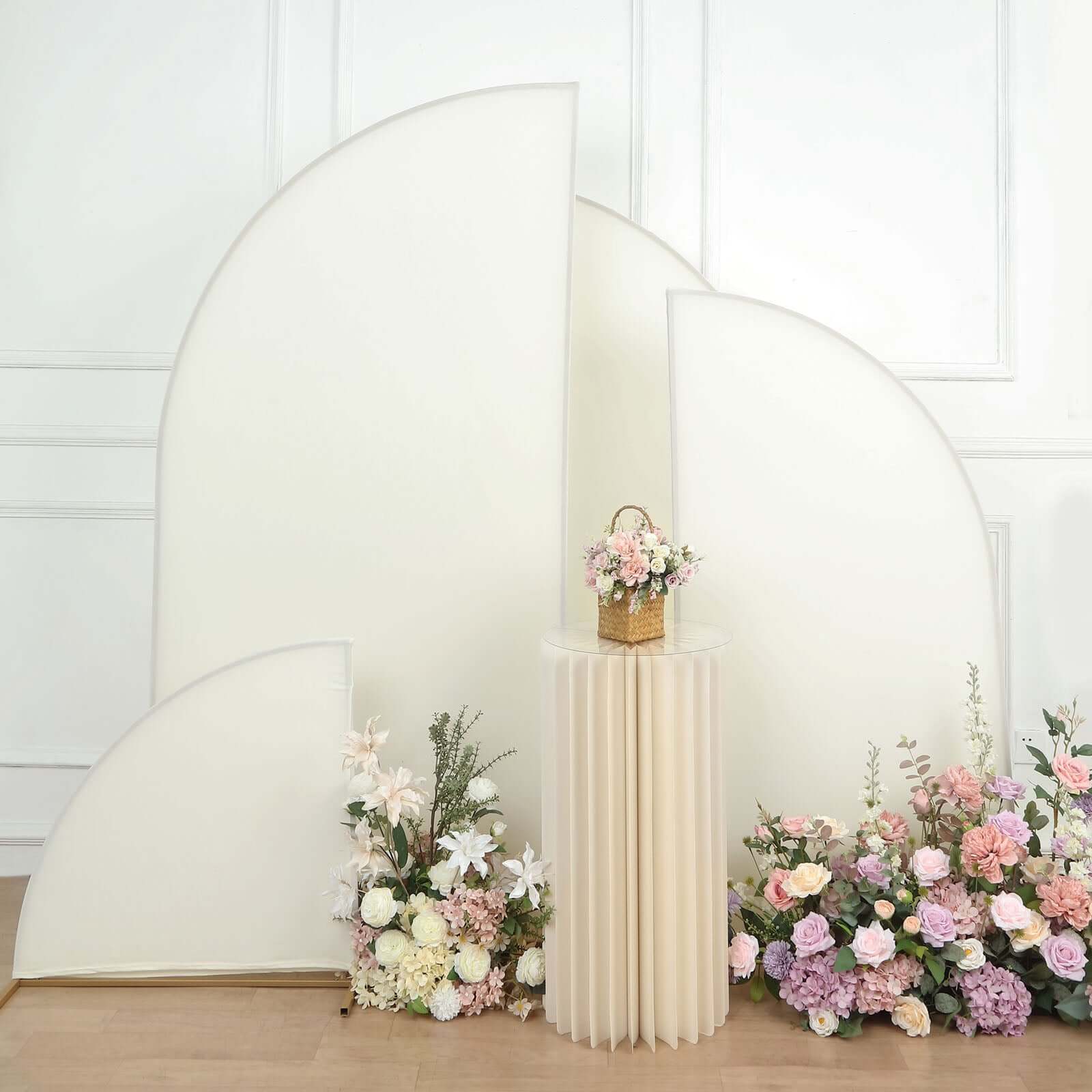 Special Offer! Set of 4 Custom - Fitted Matte Ivory Spandex Half - Moon Wedding Arch Backdrop Covers in Various Sizes