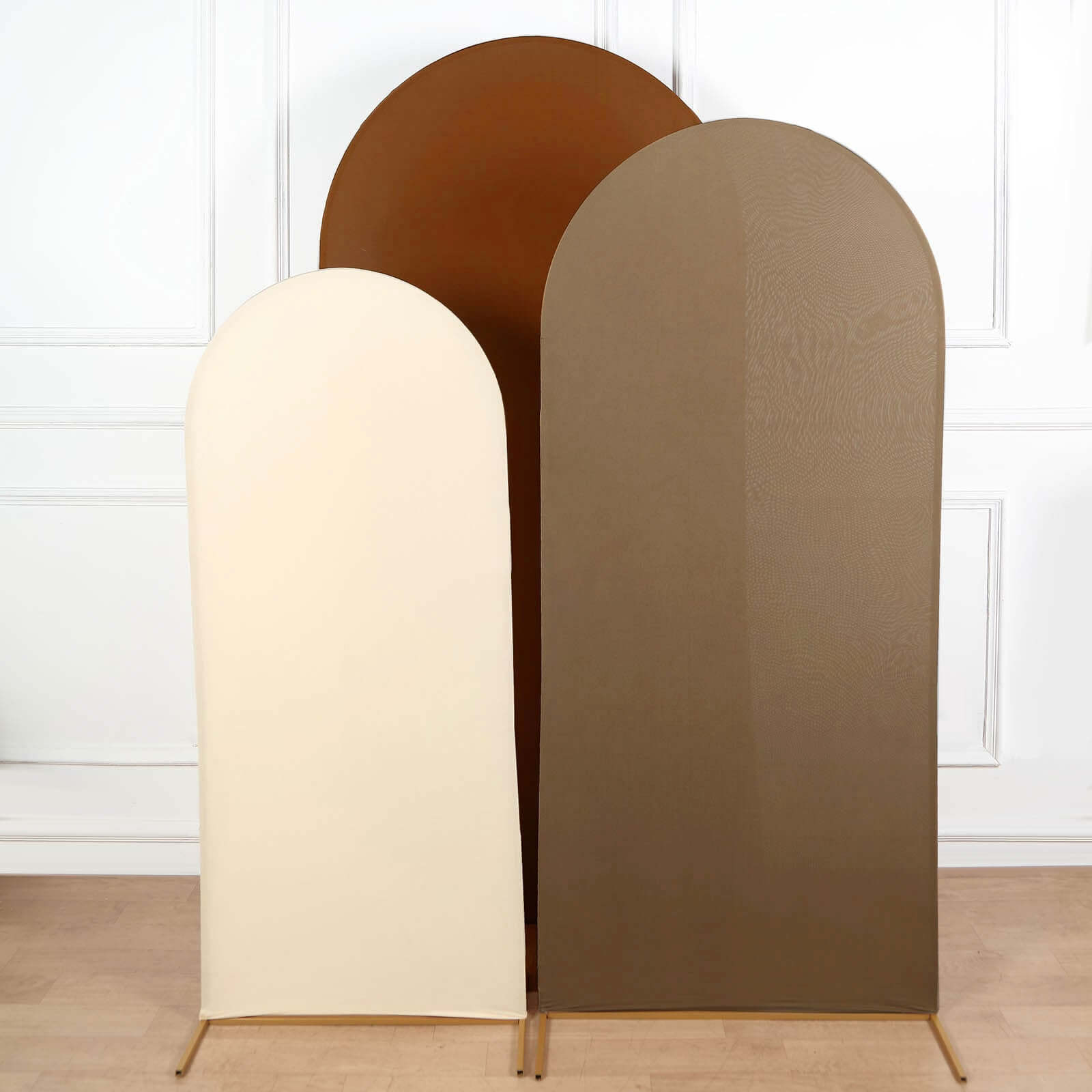 Exclusive Set of 3 Mixed Natural Spandex Fitted Covers for Round Top Wedding Arch - 5ft, 6ft, 7ft
