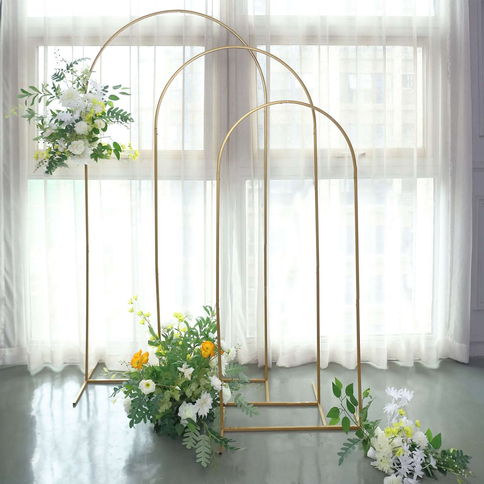 5ft Gold Metal Wedding Arch - Chiara Floral Display Frame with Round Top (Great Deal!)