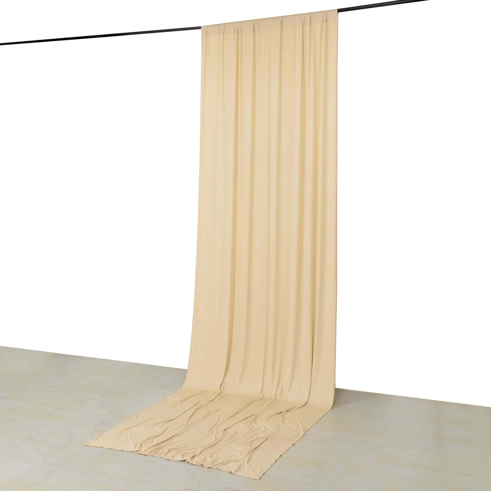 Beige Wrinkle-Free 4-Way Stretch Spandex Event Backdrop Curtain with Rod Pockets, 5ft x 14ft