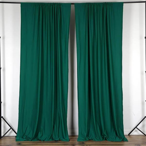 2-Pack Hunter Emerald Green Scuba Polyester Event Curtains - 10ftx10ft, Durable, Flame Resistant & Wrinkle Free!