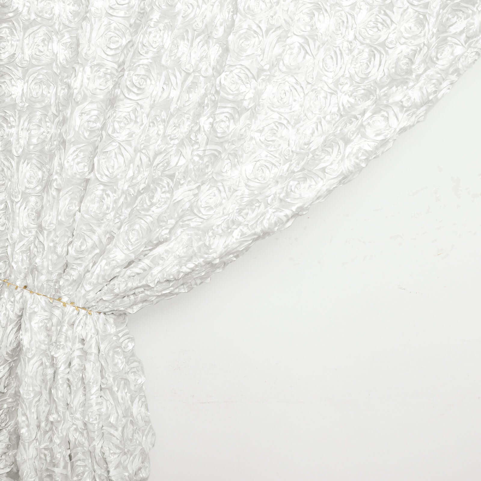8ft by 8ft White Satin 3D Rosette Backdrop Curtain for Events