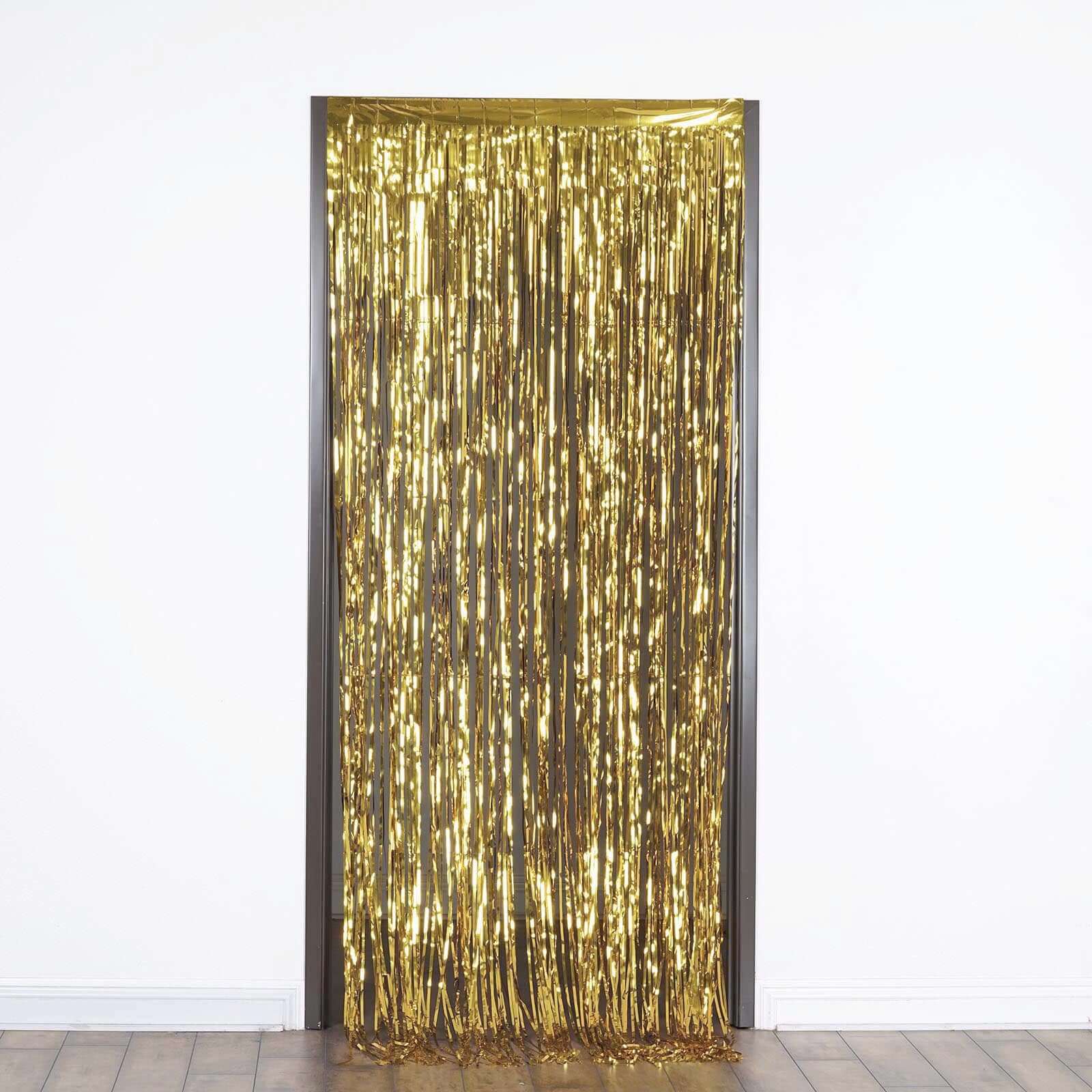 8ft Gold Metallic Foil Fringe Curtain - Ideal Party Backdrop