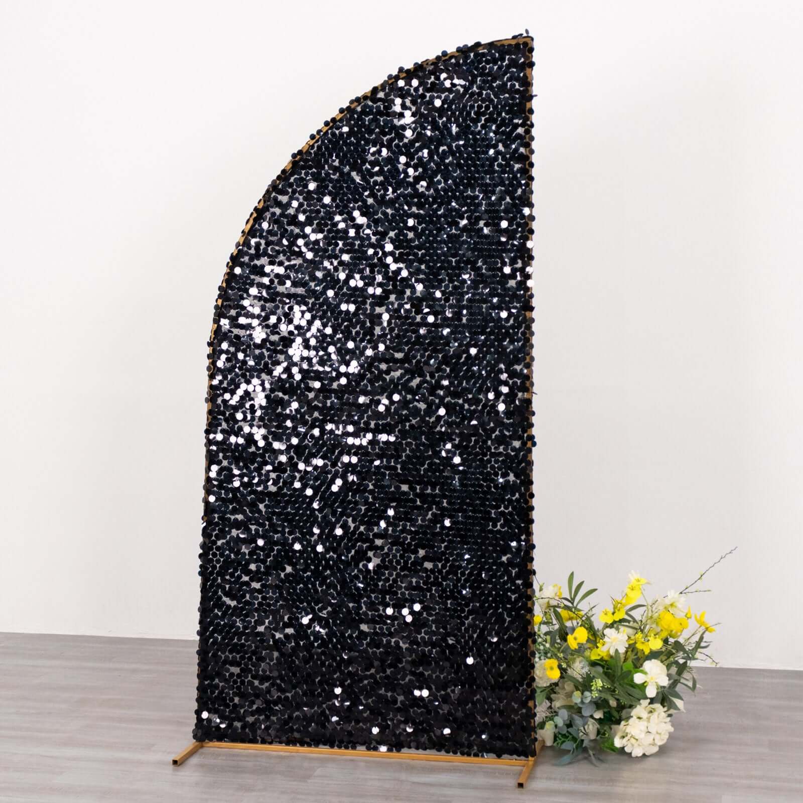 Hot Sale! 6ft Black Double-Sided Payette Sequin Wedding Arch Cover for Half Moon Backdrop Stand