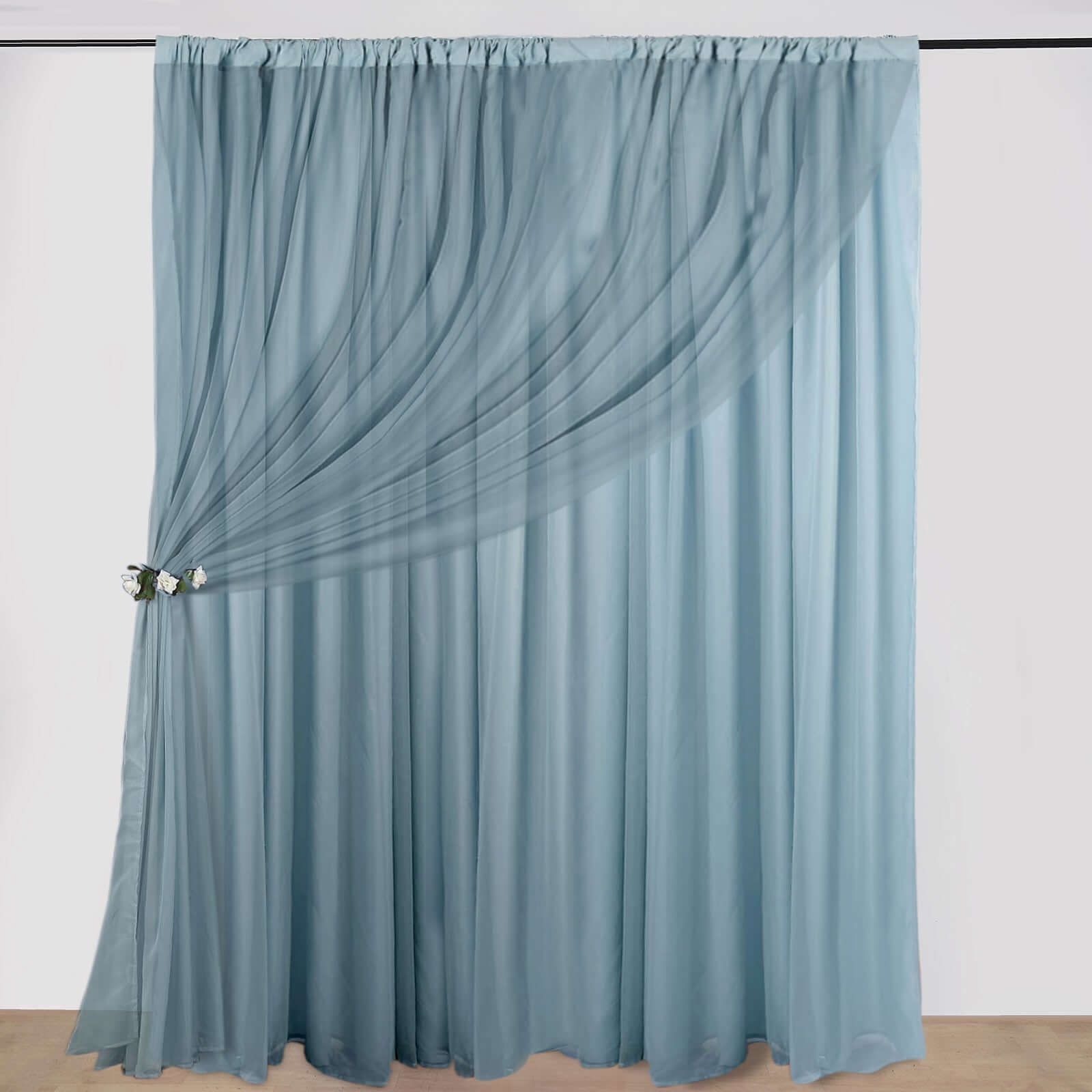 10ftx10ft Dusty Blue Dual - Layer Chiffon Polyester Event Curtain Drapes with Rod Pockets