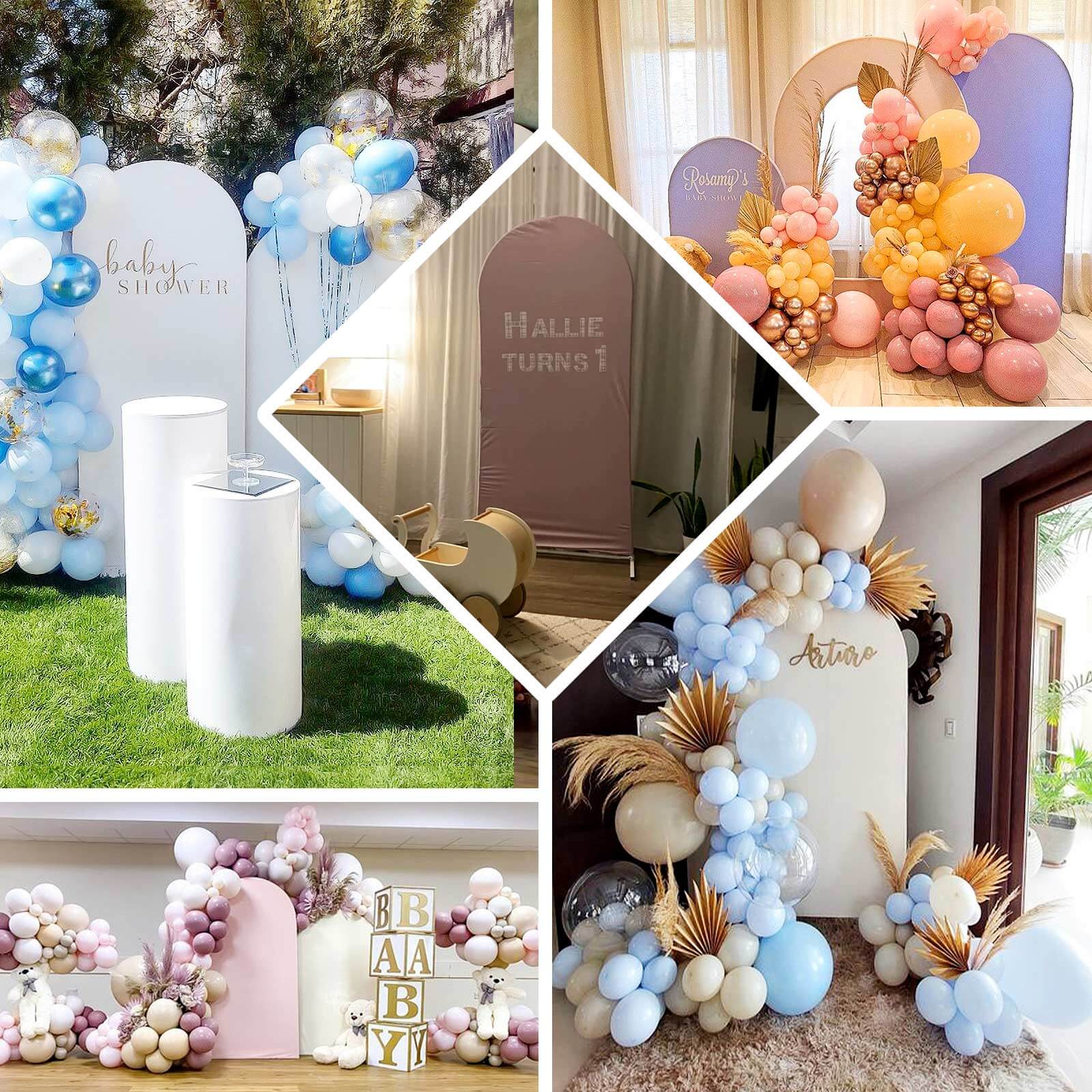 Exclusive Set of 3 Mixed Natural Spandex Fitted Covers for Round Top Wedding Arch - 5ft, 6ft, 7ft