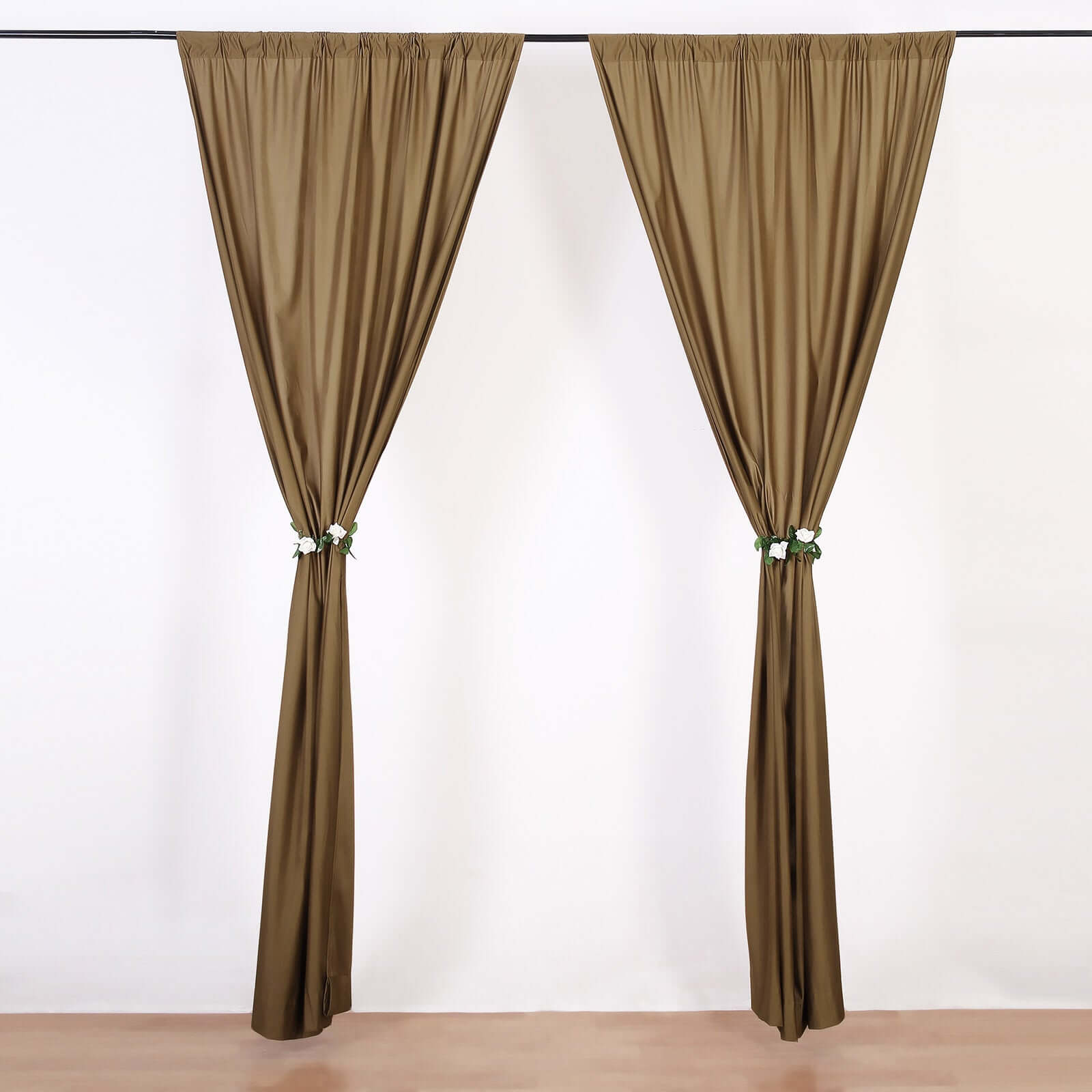 Hot Sale! 2-Pack Taupe Scuba Polyester Event Curtains - 10ftx10ft, Wrinkle-Free Flame-Resistant Backdrops