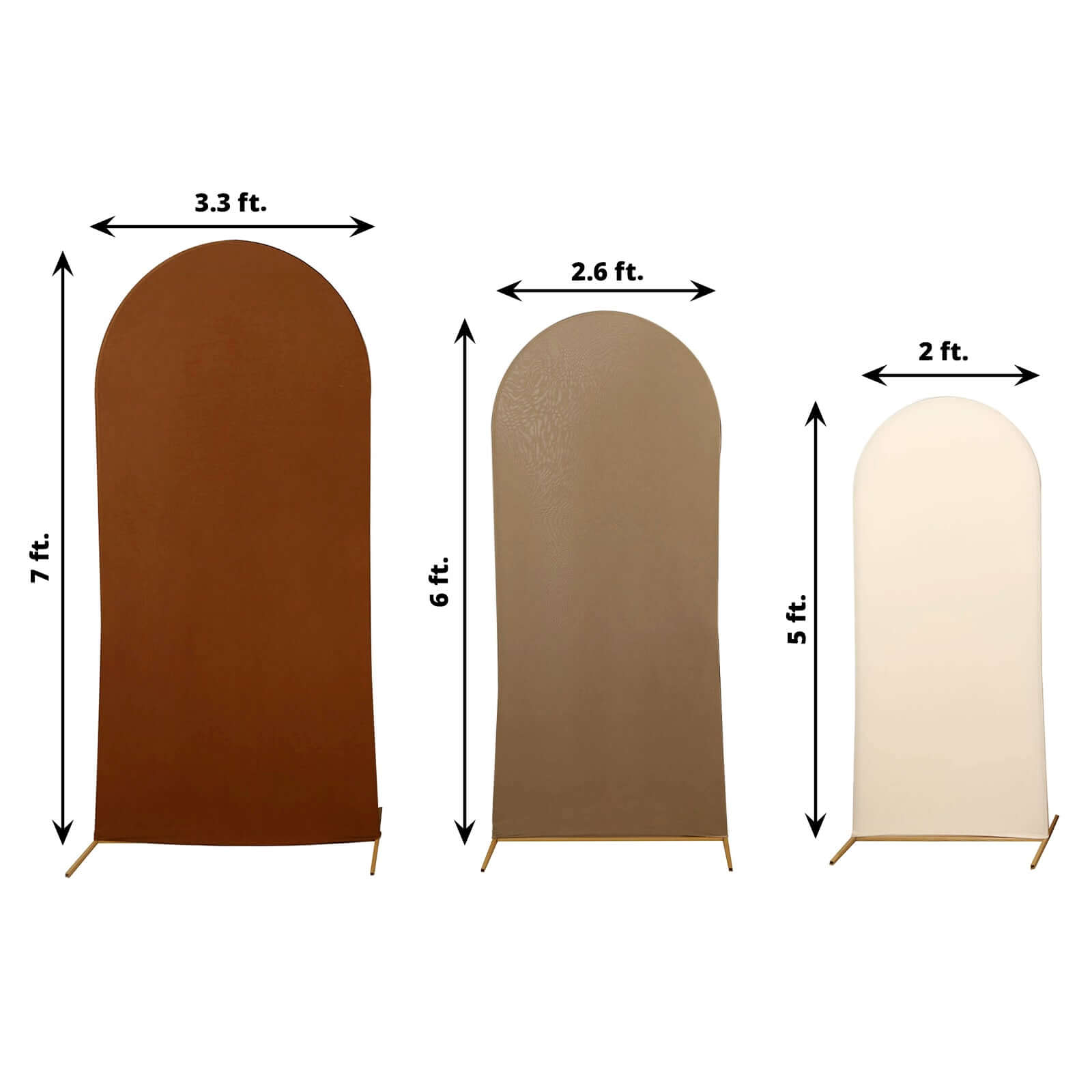 Exclusive Set of 3 Mixed Natural Spandex Fitted Covers for Round Top Wedding Arch - 5ft, 6ft, 7ft
