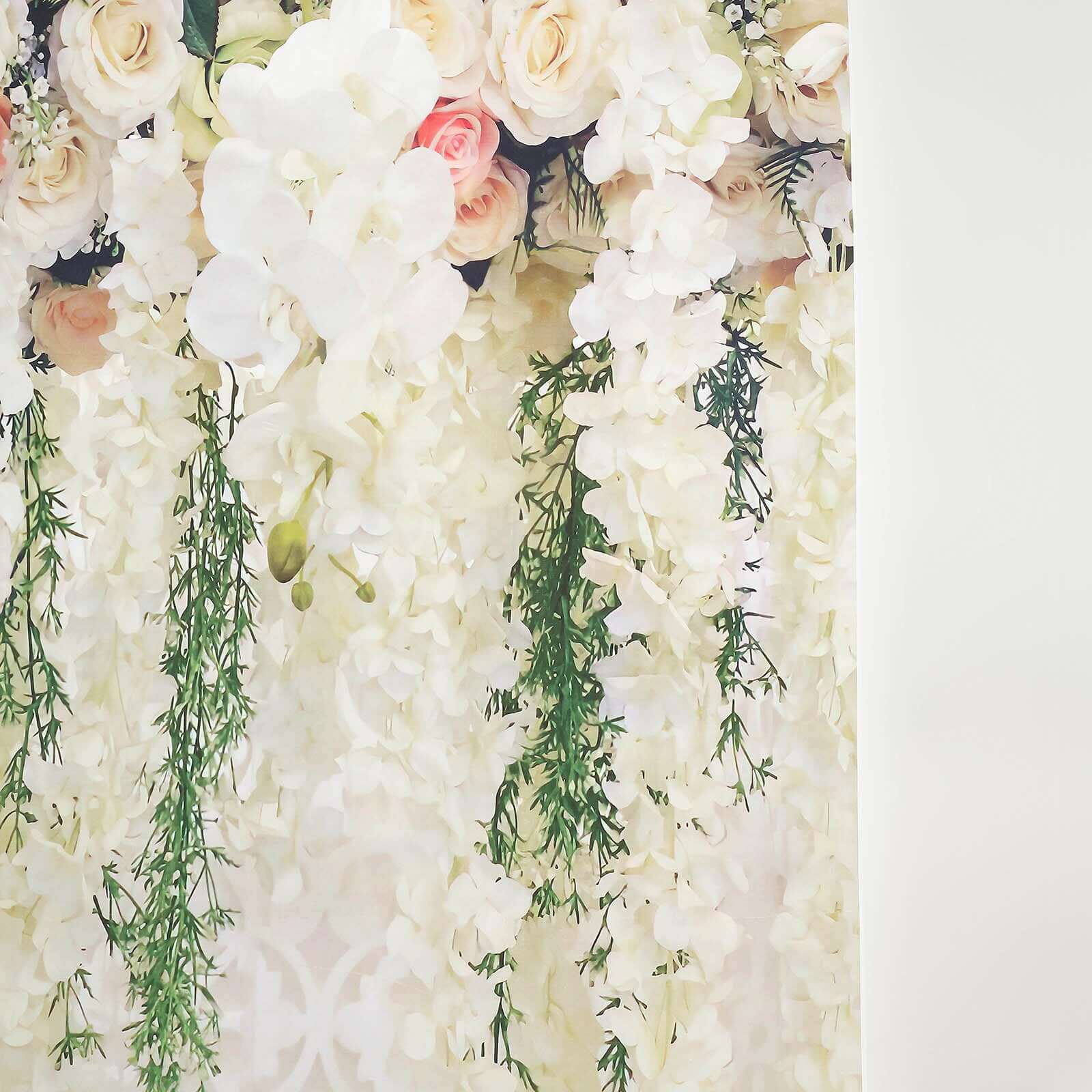 8ft x 8ft Lightweight Vinyl Photography Backdrop with White Rose and Floral Print